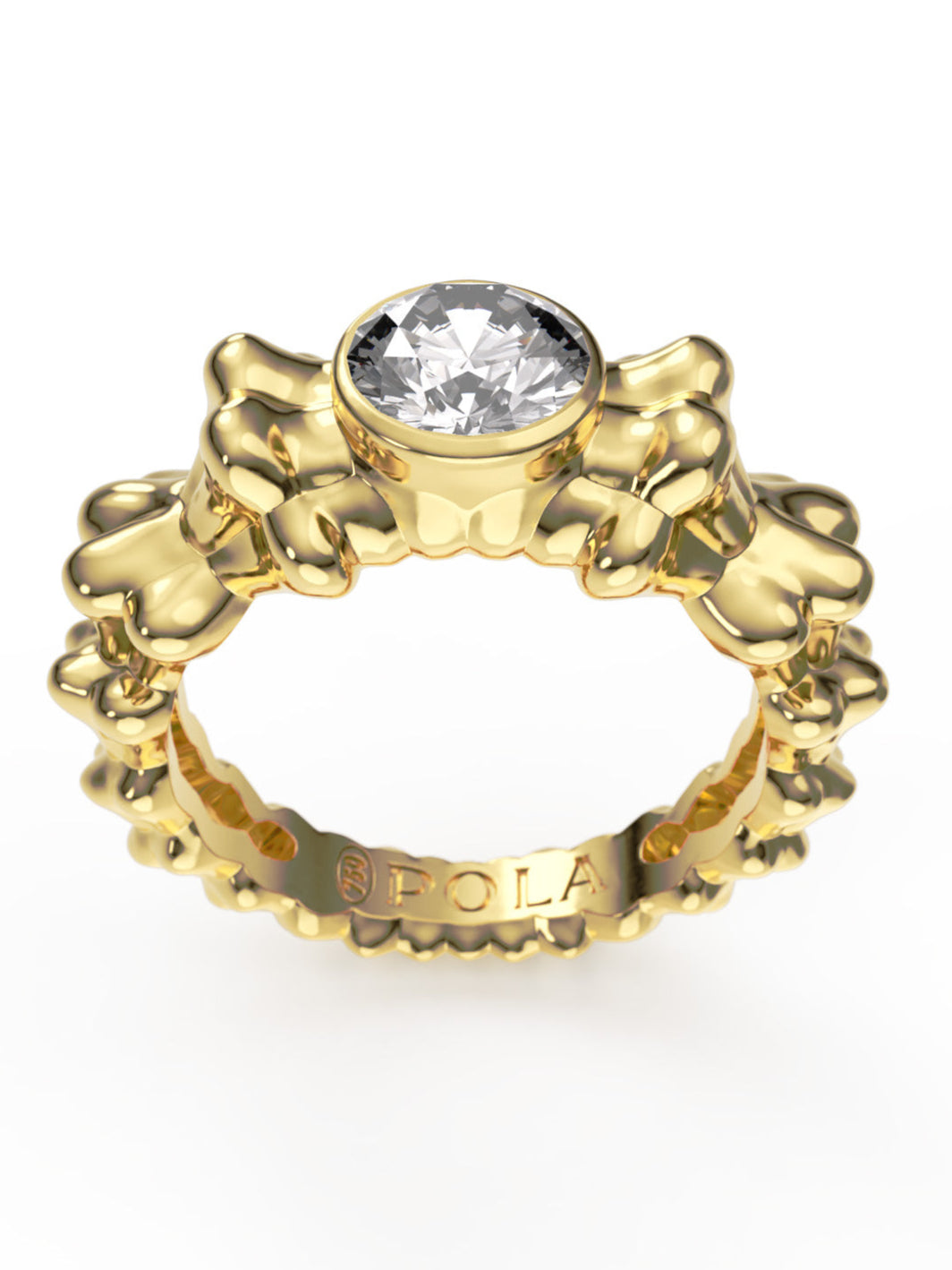 AMOR Ring in 18k yellow gold by Pola Jewellery—sculptural pinky ring with lab-grown diamond, symbolizing powerful love.