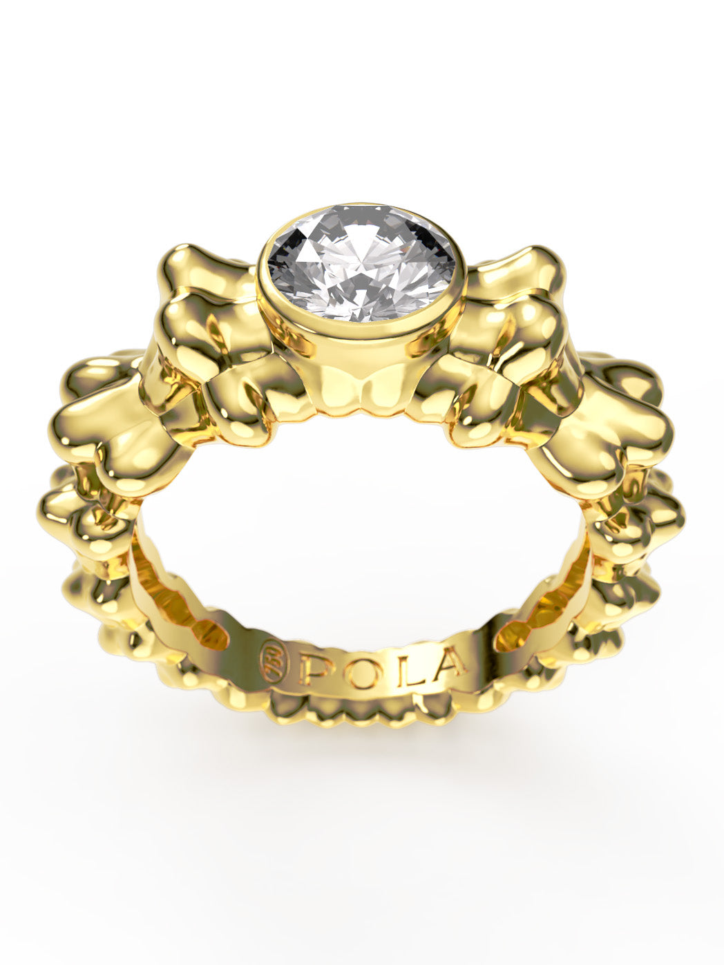 AMOR Ring in 18k yellow gold by Pola Jewellery—sculptural pinky ring with lab-grown diamond, symbolizing powerful love.