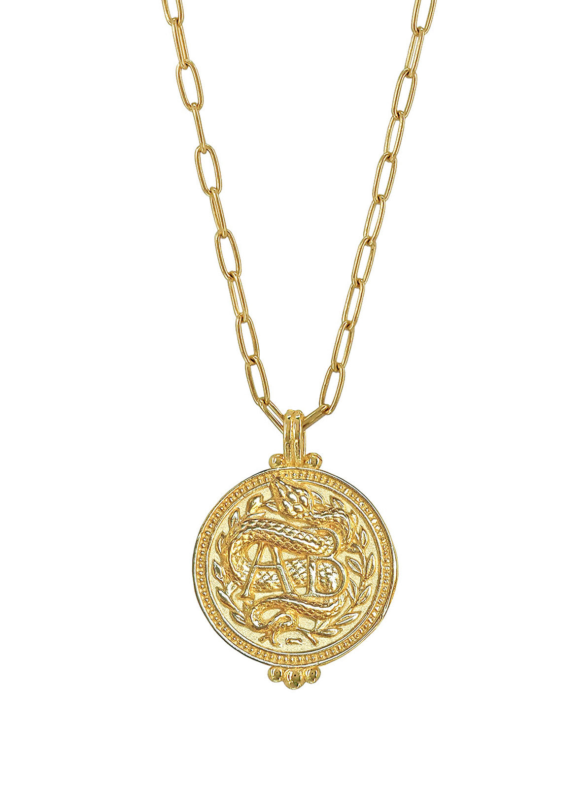 AB Negative Blood Type Necklace in gold vermeil– handcrafted pendant with sacred snake and Evil Eye, representing uniqueness and resilience