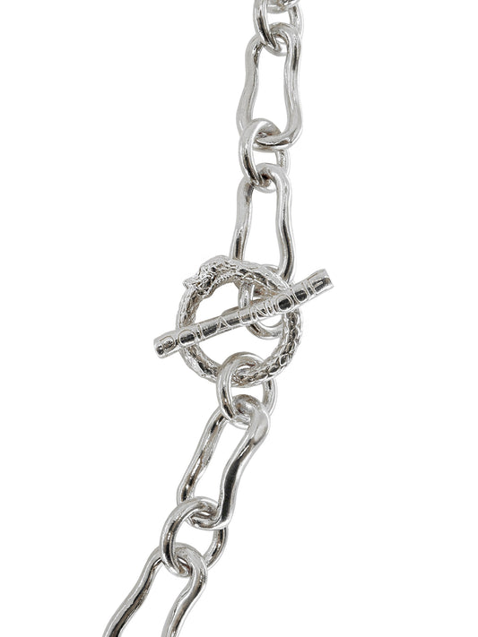 Silver Ouroboros T-Bar Necklace by Pola Jewellery – bold, gender-neutral chain symbolizing eternal love, strength, and transformation