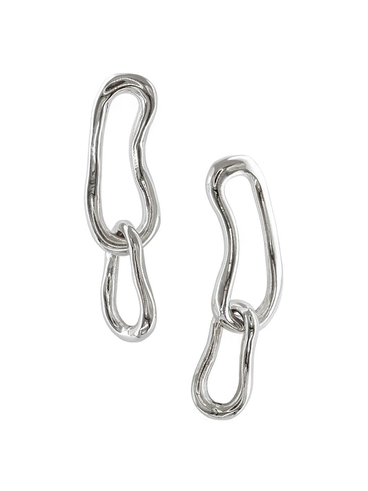Silver Eternity Drop Earrings by Pola Jewellery – handcrafted, sculptural double-link design for elegant, gender-neutral ear stacking