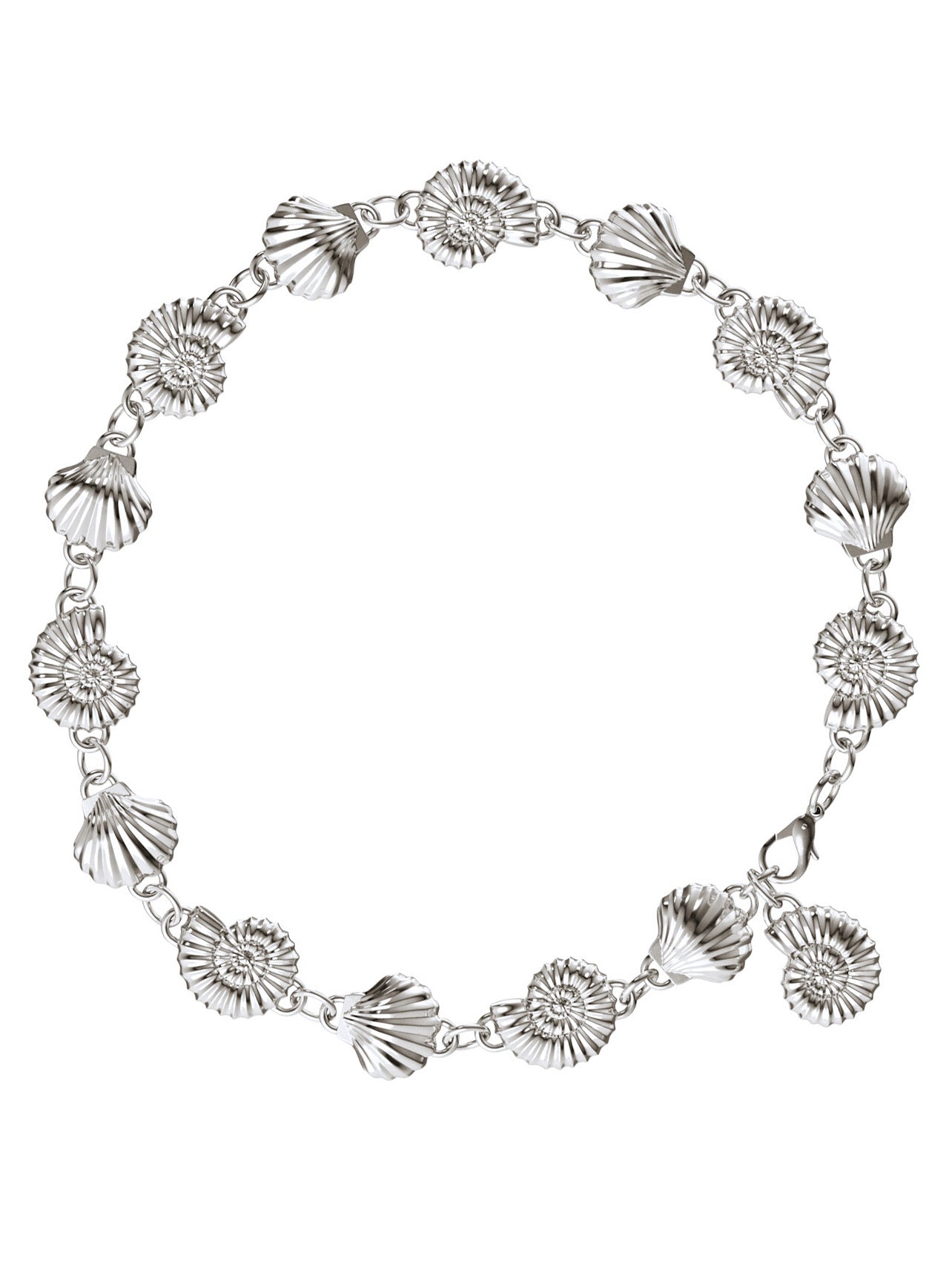 AMOR Anklet in sterling silver by Pola Jewellery—shells and spirals symbolizing eternal love, movement, and summer energy.