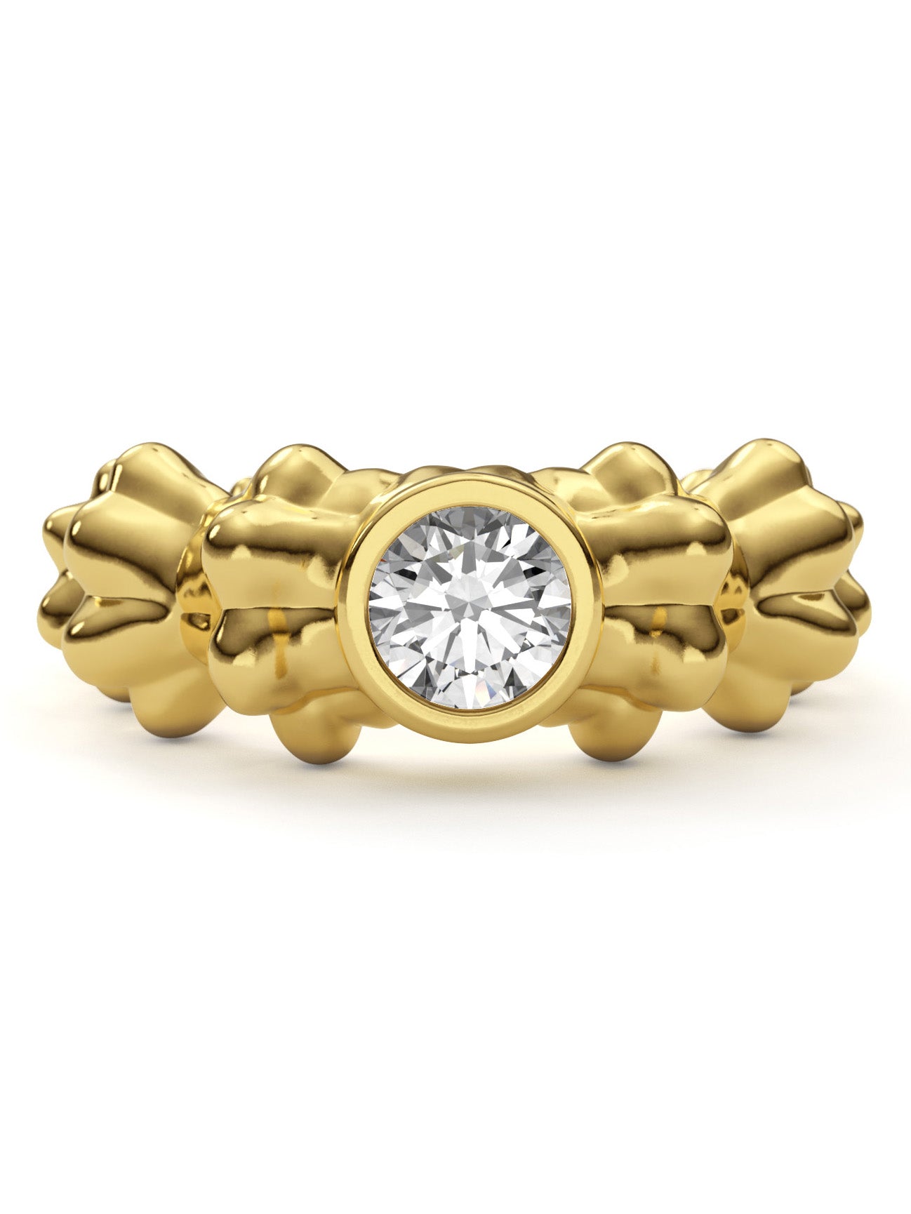 AMOR Ring in 18k yellow gold by Pola Jewellery—sculptural pinky ring with lab-grown diamond, symbolizing powerful love.