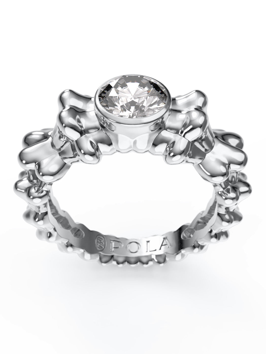 AMOR Ring in 18k white gold by Pola Jewellery—sculptural pinky ring with lab-grown diamond, inspired by Venus and love.