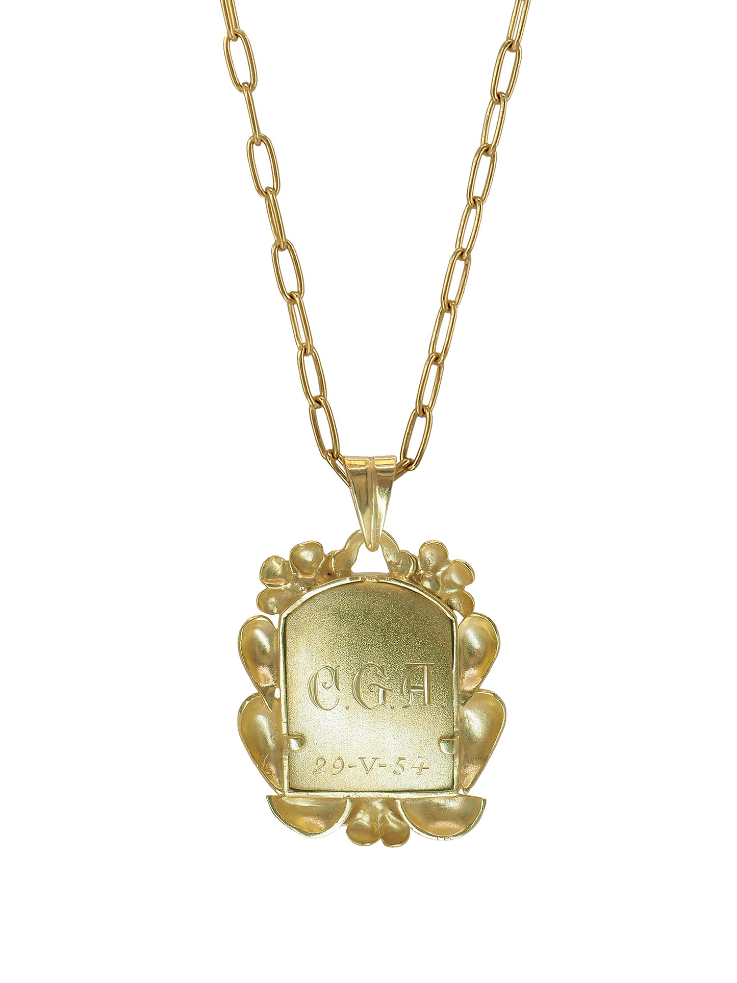 Vintage Madonna necklace with gold-plated silver chain and antique Lourdes pendant—unique spiritual talisman.