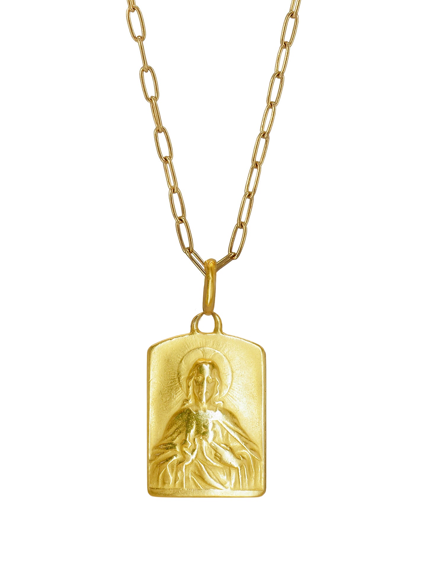 Vintage Carmen Necklace with antique Our Lady of Carmen & Sacred Heart pendant in gold vermeil. One-of-a-kind talisman of love & protection.