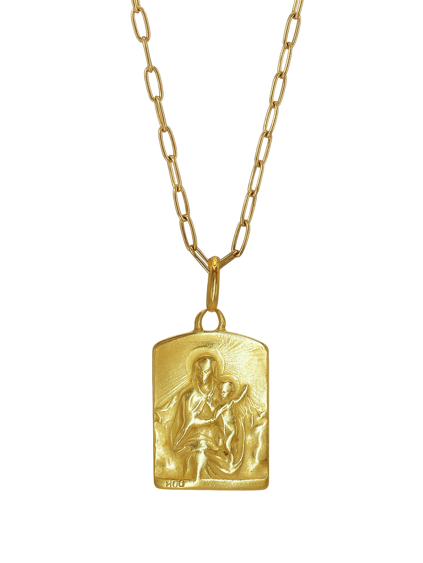Vintage Carmen Necklace with antique Our Lady of Carmen & Sacred Heart pendant in gold vermeil. One-of-a-kind talisman of love & protection.