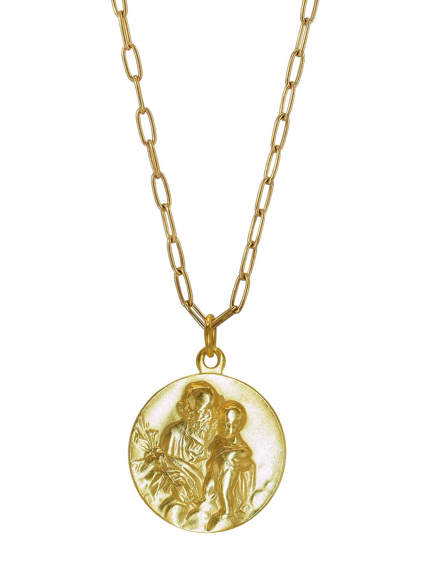 Vintage St. Joseph necklace by Pola Jewellery—gold-plated antique pendant symbolizing love & protection. One of a kind.