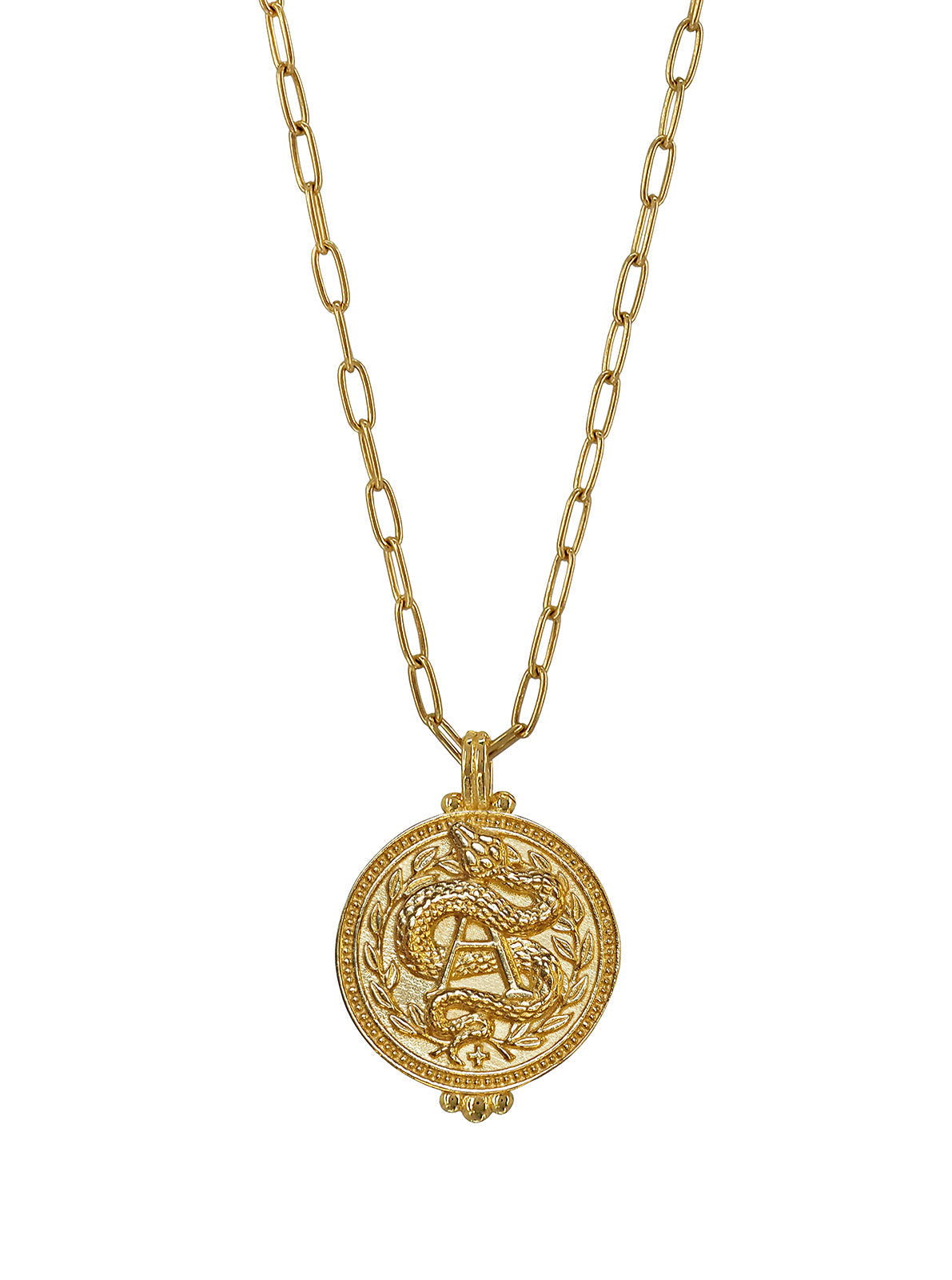 A Positive Blood Type Necklace in gold vermeil– handcrafted pendant with sacred snake and Evil Eye, symbolizing strength and renewal