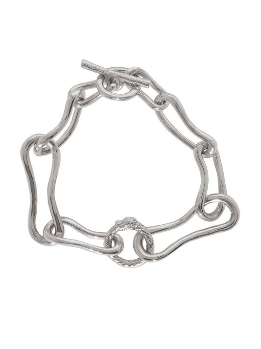 Silver Ouroboros Chunky Bracelet by Pola Jewellery – bold, gender-neutral chain symbolizing eternal love, power, and self-renewal