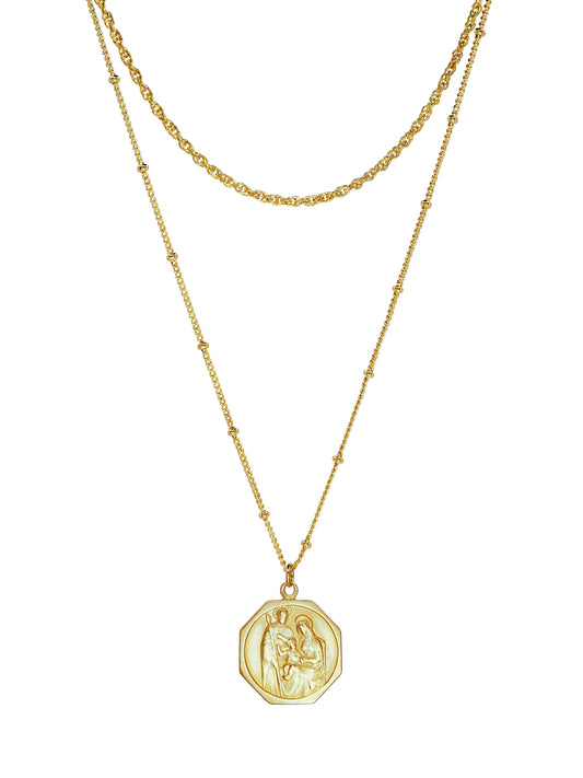 Vintage Holy Family Necklace. Gold plated.