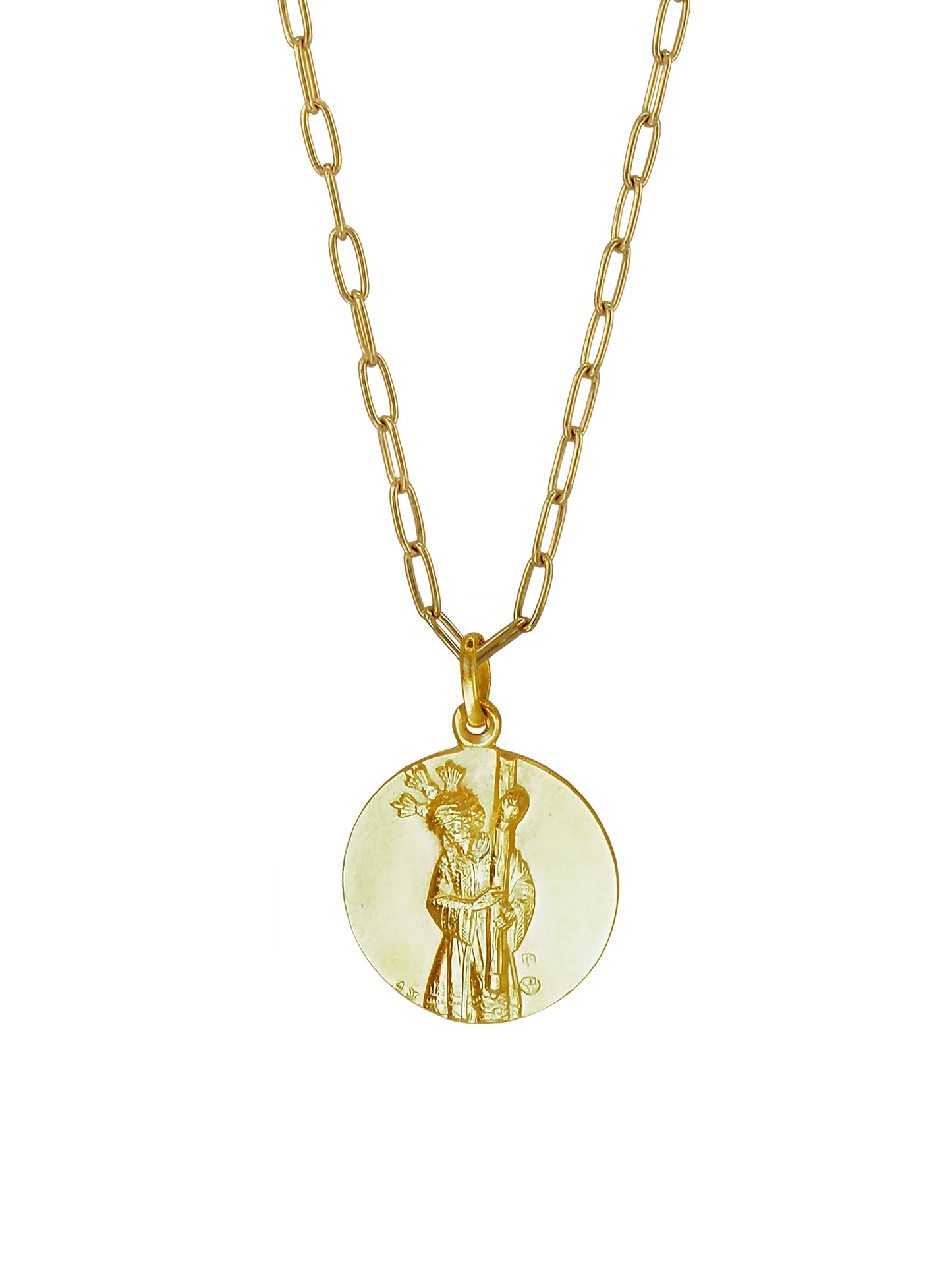 Antique Macarena Madonna medal necklace with Nazareno engraving on reverse, one-of-a-kind vintage talisman.