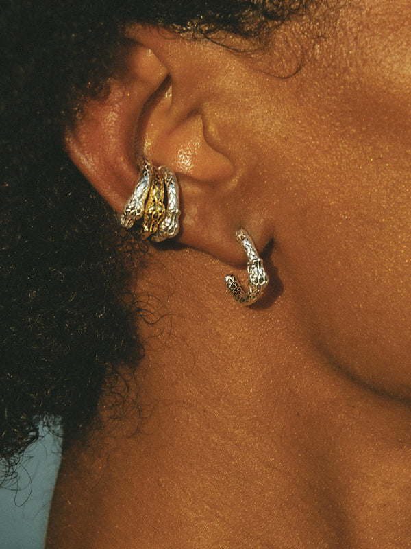 Ouroboros Ear Cuff by Pola Jewellery – symbolic, piercing-free design in gold vermeil or silver, embodying eternal love and power