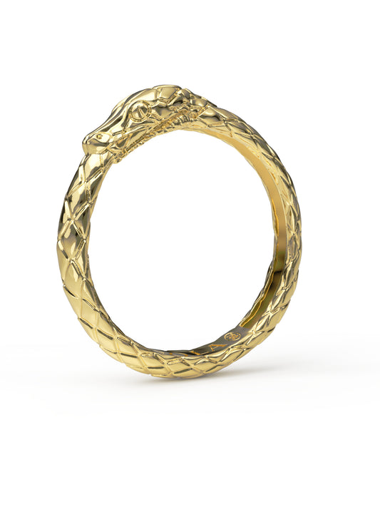 Ouroboros Ring in 18k solid gold by Pola Jewellery — luxury made to order snake ring, gender-neutral modern heirloom designed in Mallorca.