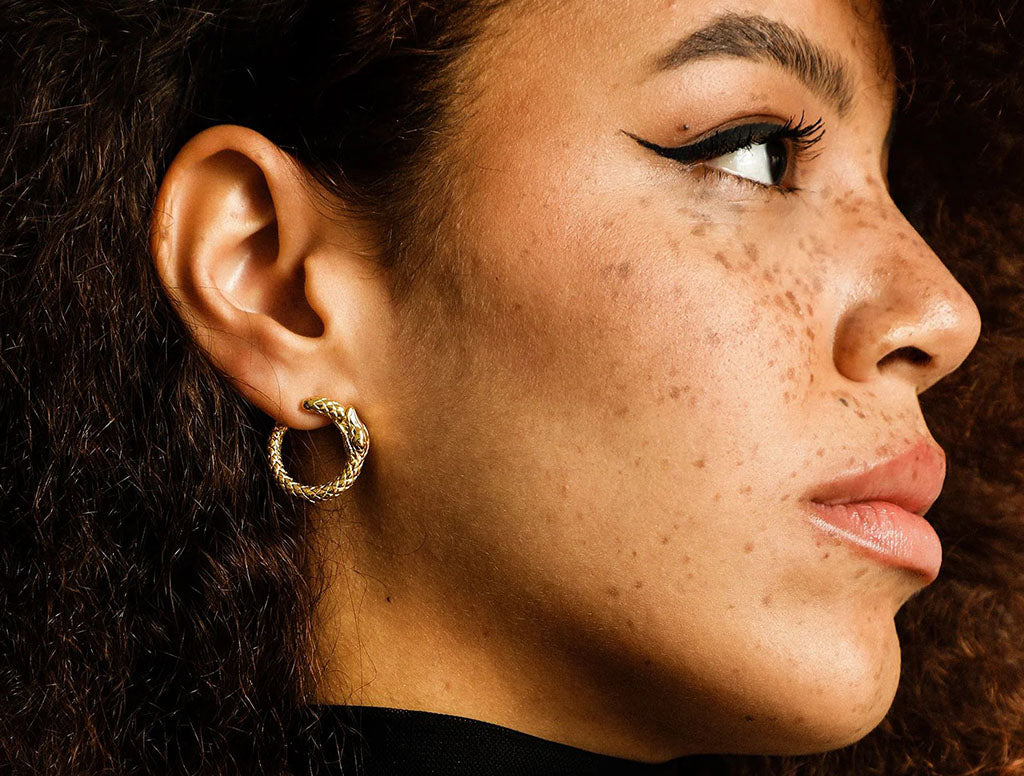 Ouroboros Hoop Earrings. and Necklace. Gold Plated Silver