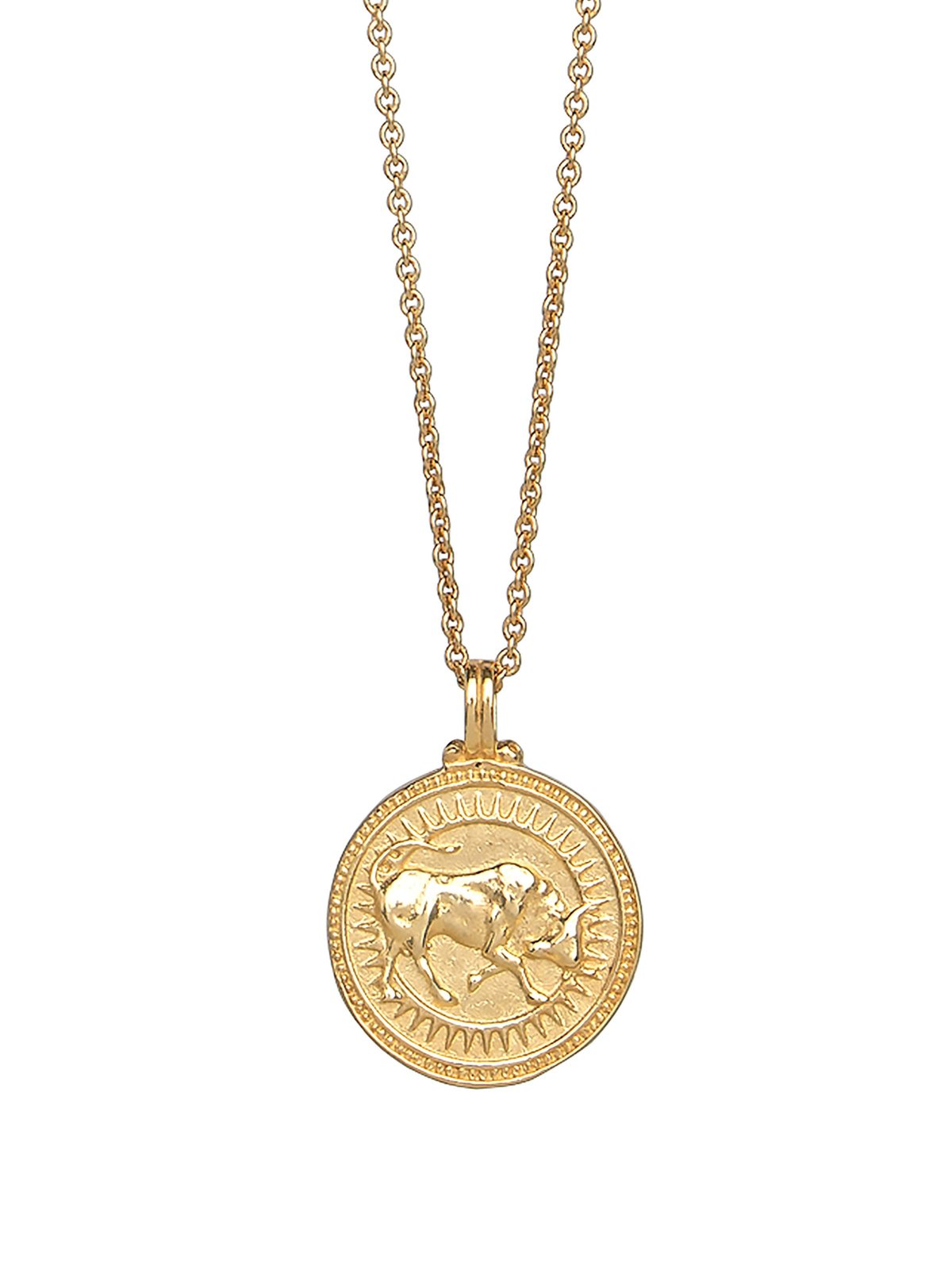 Taurus zodiac necklace by Pola Jewellery – handcrafted in solid 18k gold with Evil Eye detail for protection. Astrology pendant, gender-neutral.
