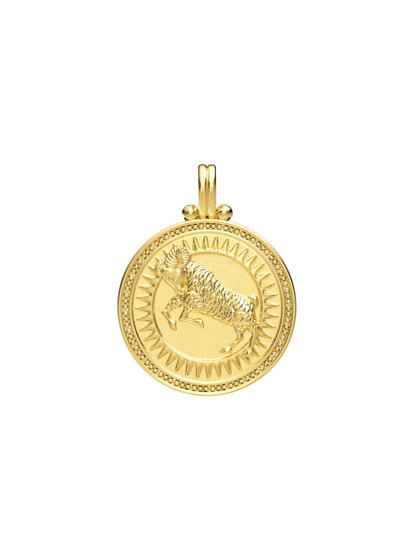 Aries zodiac necklace by Pola Jewellery – handcrafted in solid 18k gold with Evil Eye detail for protection. Astrology pendant, gender-neutral.