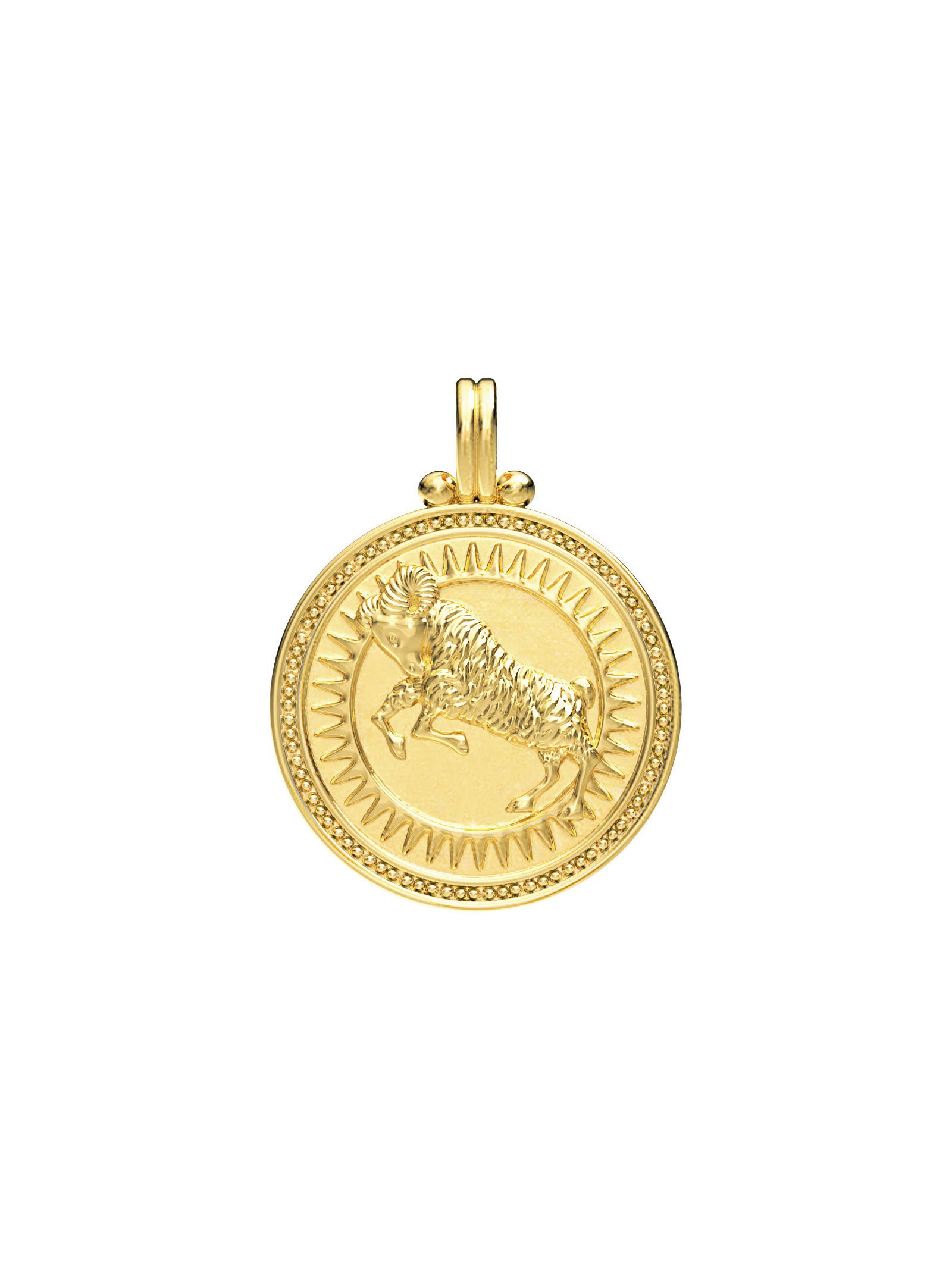 Aries zodiac necklace by Pola Jewellery – handcrafted in solid 18k gold with Evil Eye detail for protection. Astrology pendant, gender-neutral.
