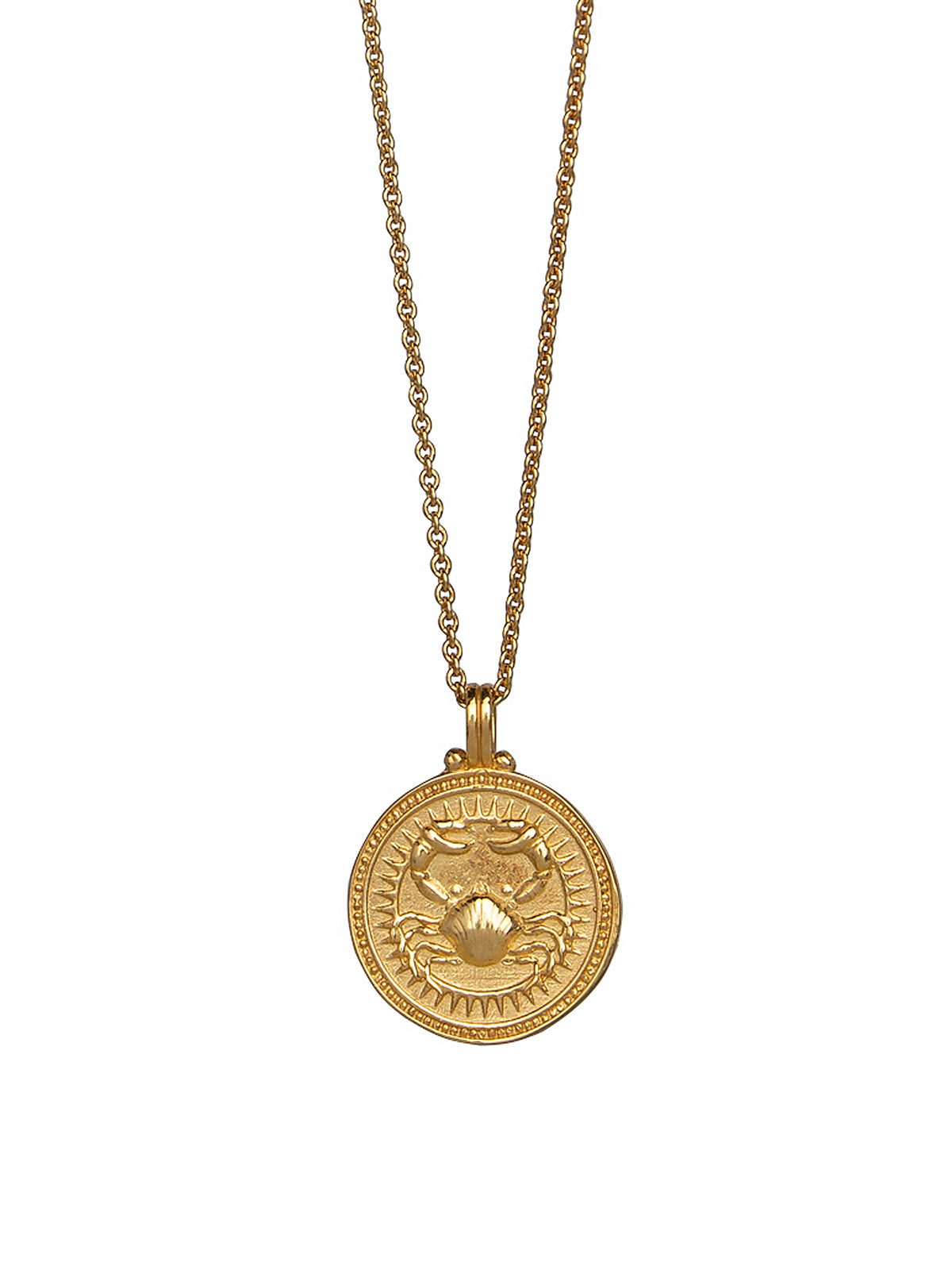 Pola Jewellery’s Cancer Zodiac Necklace in gold vermeil, gender neutral