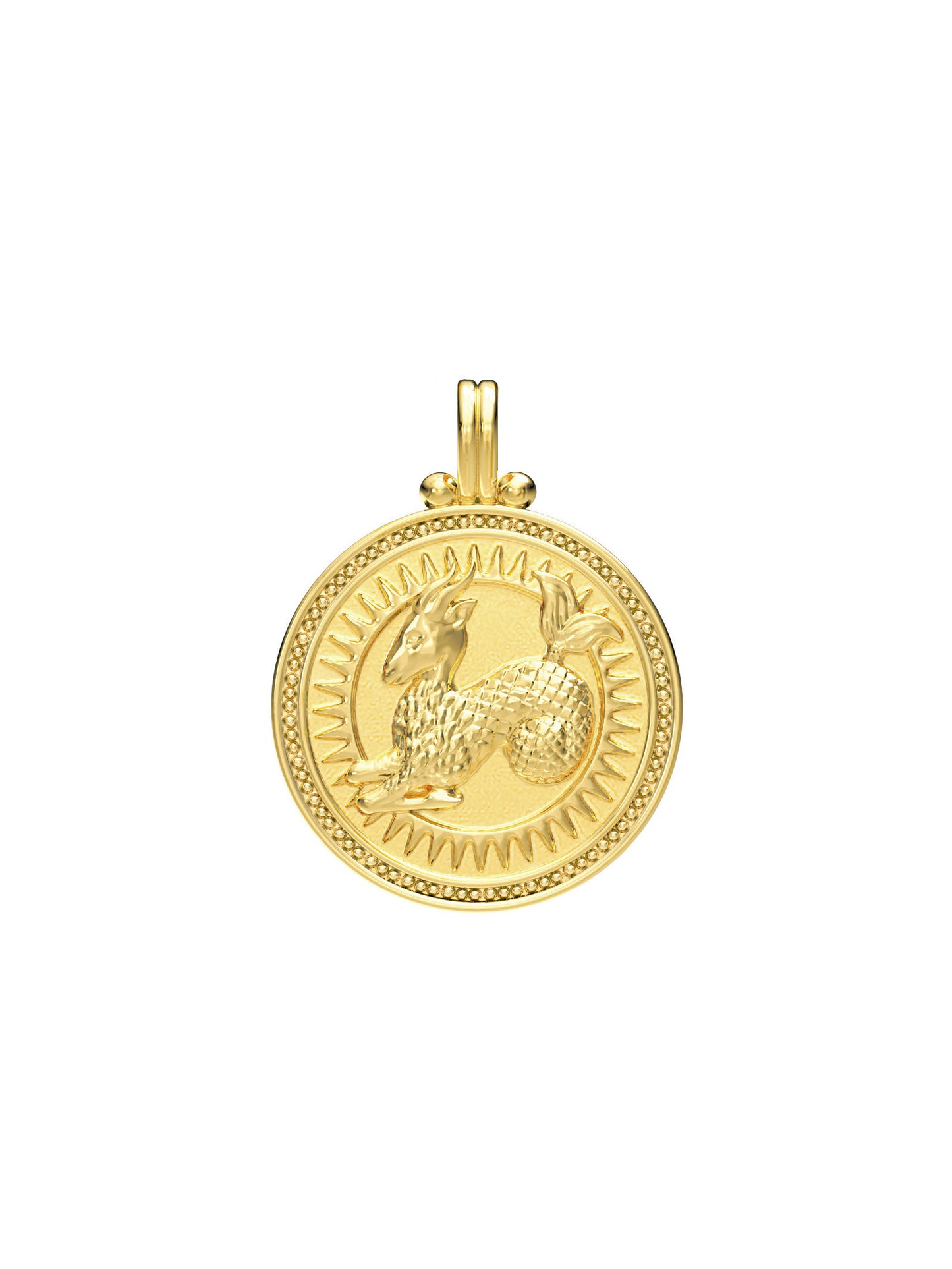 Capricorn zodiac necklace by Pola Jewellery – handcrafted in solid gold with Evil Eye detail for protection. Astrology pendant, gender-neutral.