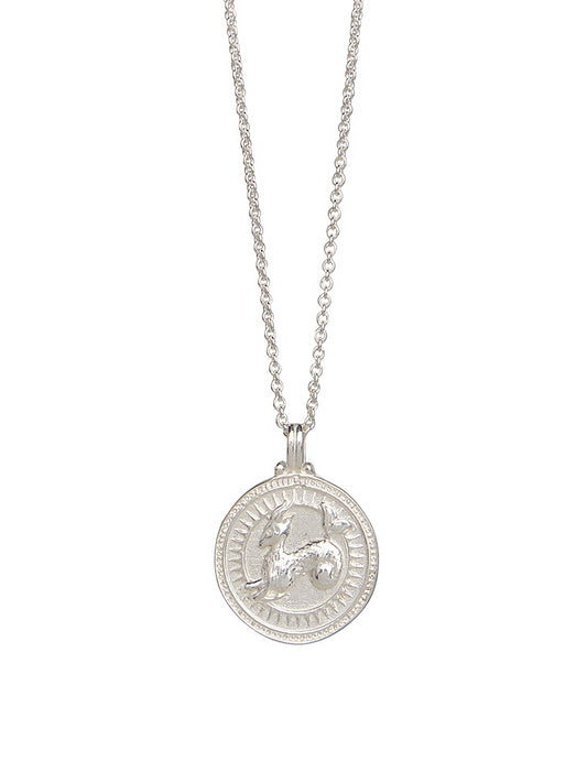 Pola Jewellery’s Capricorn Zodiac Necklace in sterling silver, featuring the goat motif — a timeless talisman of resilience, focus, and grounded power.