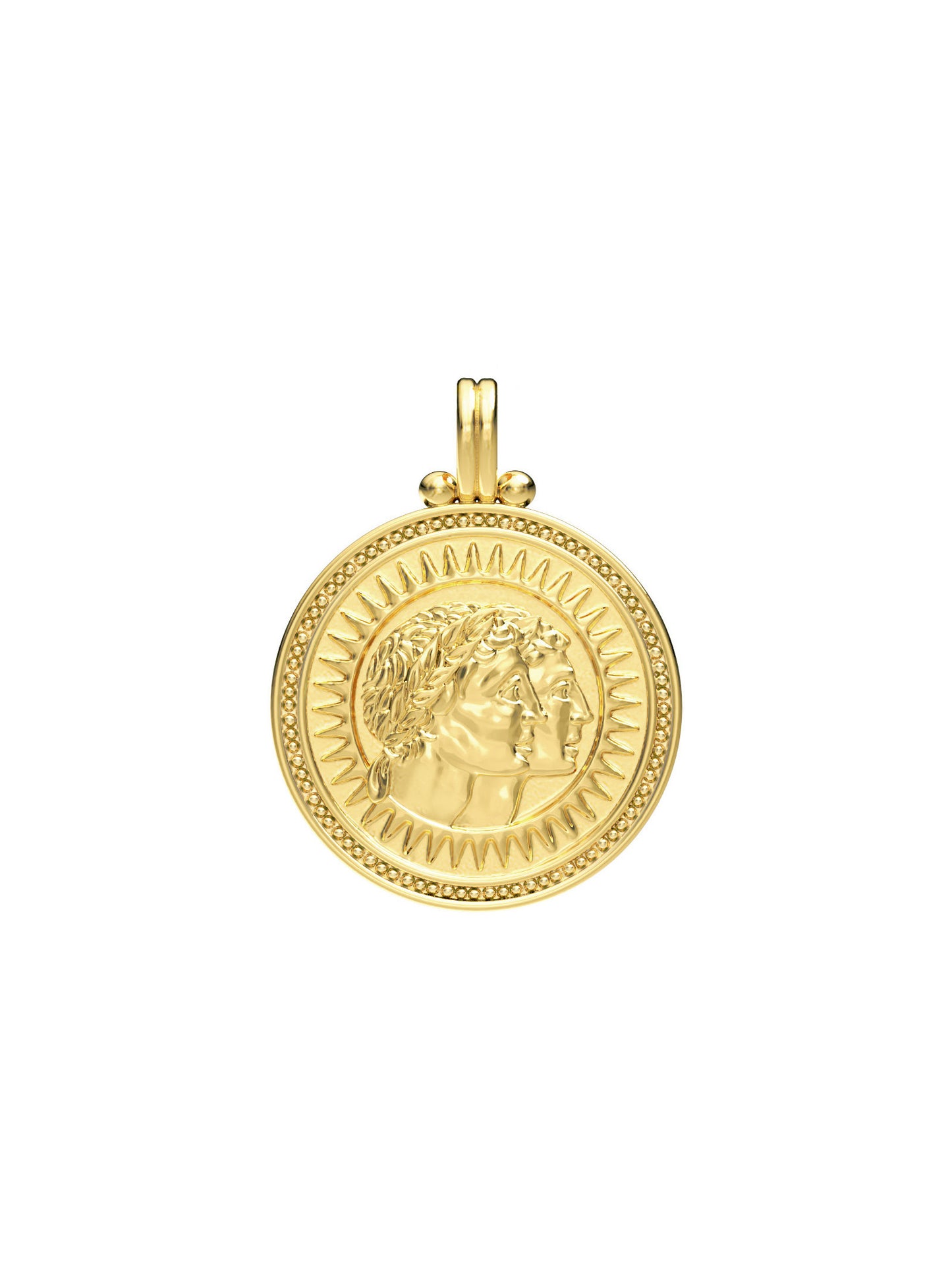Gemini zodiac necklace in 18k gold by Pola Jewellery—handcrafted pendant with Evil Eye for protection, gender-neutral design.