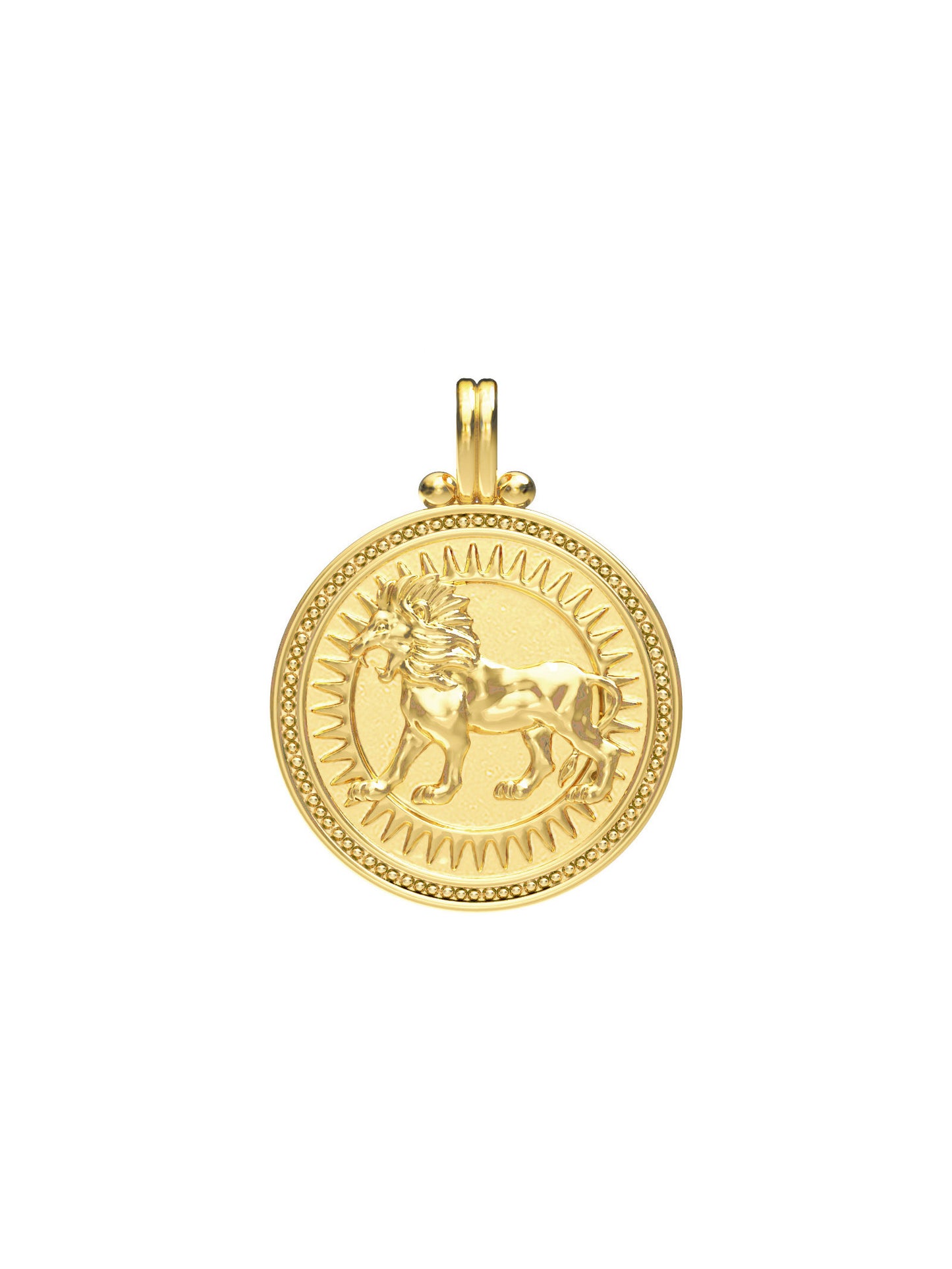 Leo zodiac necklace by Pola Jewellery – handcrafted in solid 18k gold with Evil Eye detail for protection. Astrology pendant, gender-neutral.