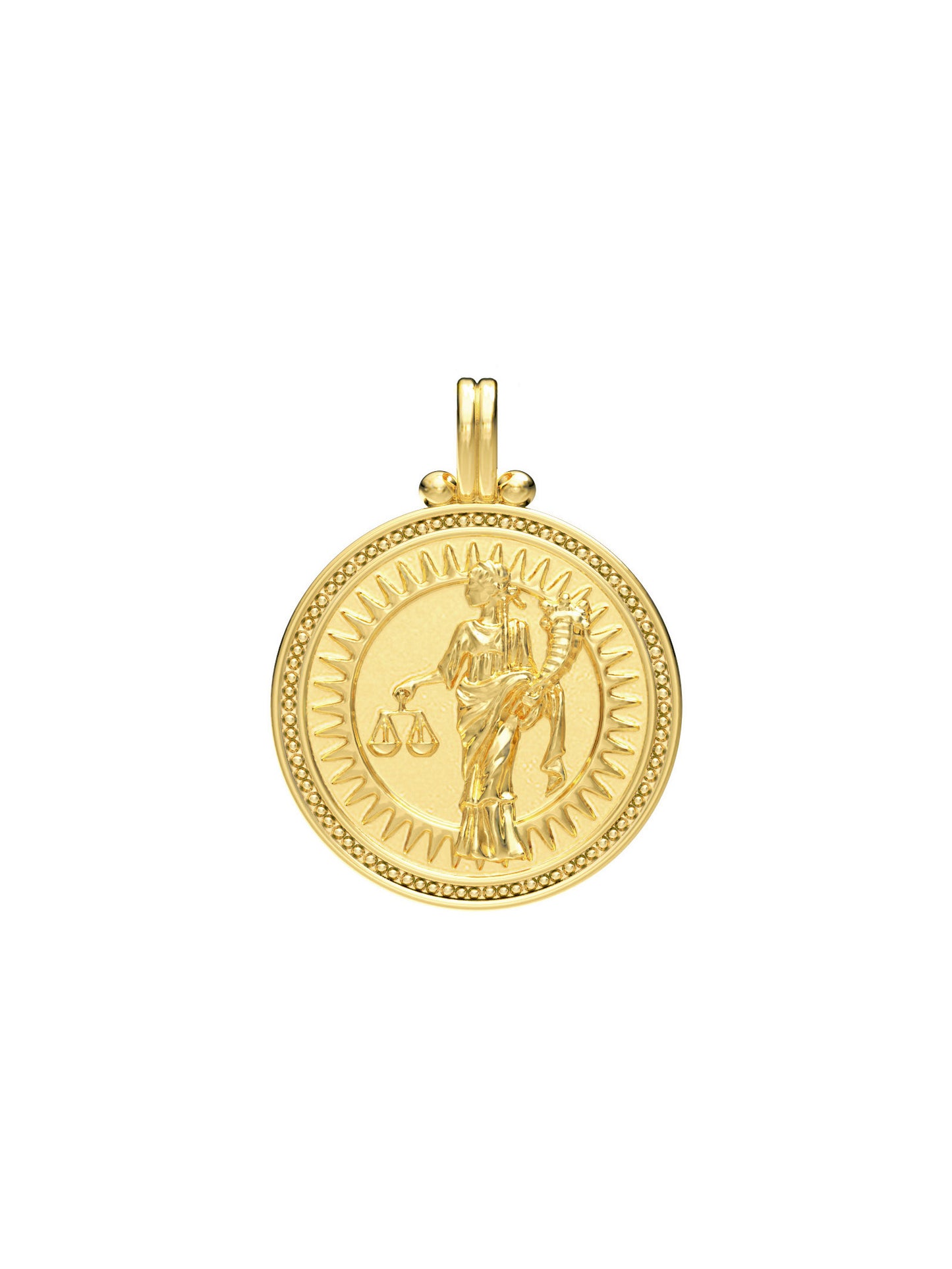 Libra zodiac necklace by Pola Jewellery – handcrafted in solid 18k gold with Evil Eye detail for protection. Astrology pendant, gender-neutral.