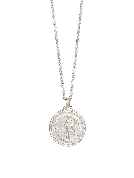 Pola Jewellery’s Libra Zodiac Necklace in sterling silver, featuring the scales motif — a timeless talisman of fairness, love, and inner peace.