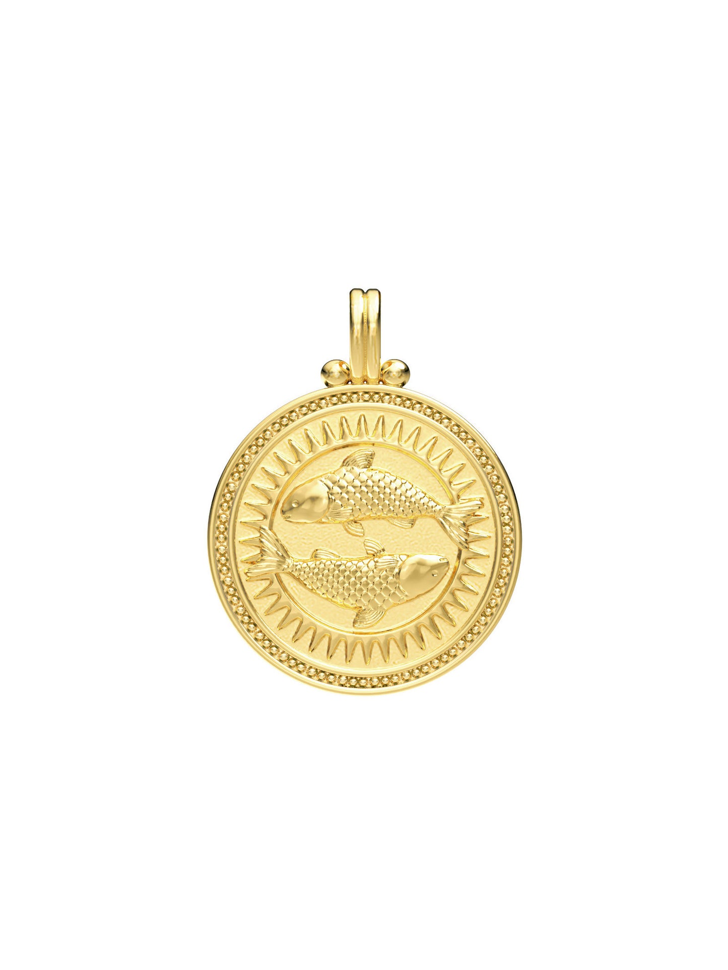 Pisces zodiac necklace by Pola Jewellery – handcrafted in solid 9k, 14k, 18k gold with Evil Eye detail for protection. Astrology pendant, gender-neutral.