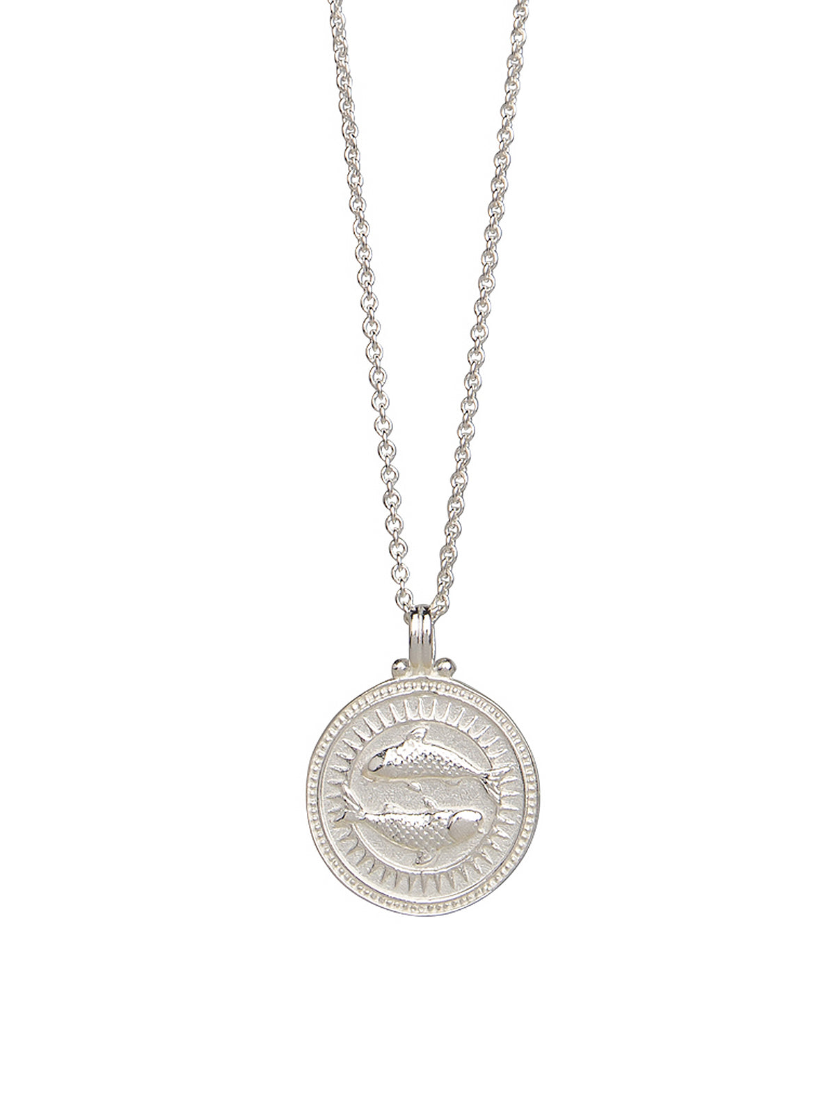 Pola Jewellery’s Pisces Zodiac Necklace in sterling silver, featuring the twin-fish motif — a talisman of empathy, creativity, and flow.