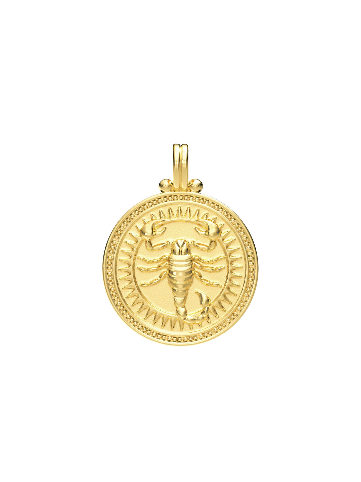 Scorpio zodiac necklace by Pola Jewellery – handcrafted in solid 18k gold with Evil Eye detail for protection. Astrology pendant, gender-neutral.