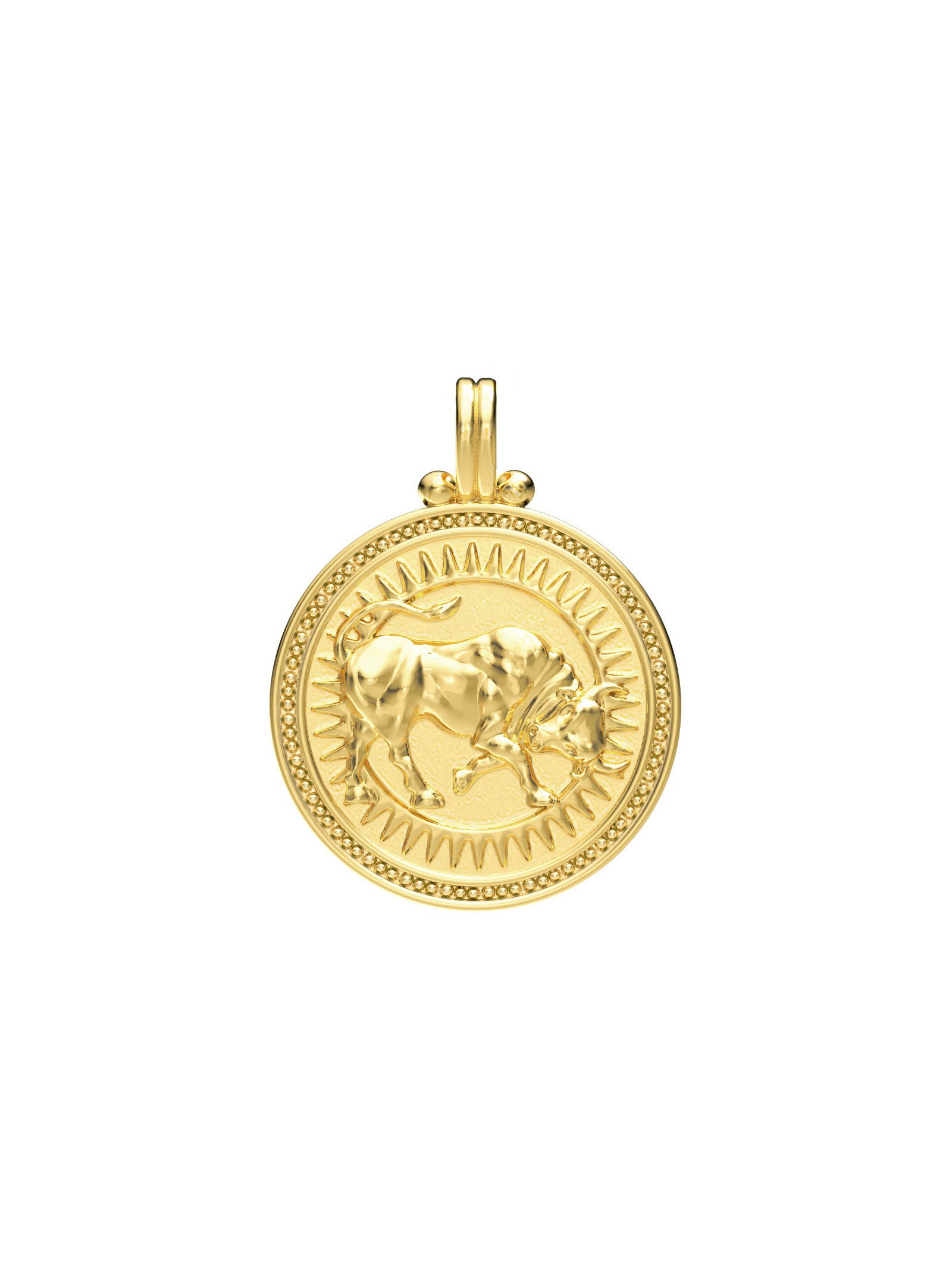 Taurus zodiac necklace by Pola Jewellery – handcrafted in solid 18k gold with Evil Eye detail for protection. Astrology pendant, gender-neutral.