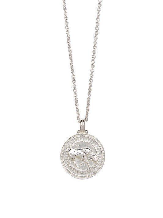 Pola Jewellery’s Taurus Zodiac Necklace in sterling silver, featuring the bull motif — a timeless talisman of perseverance and grounded elegance.