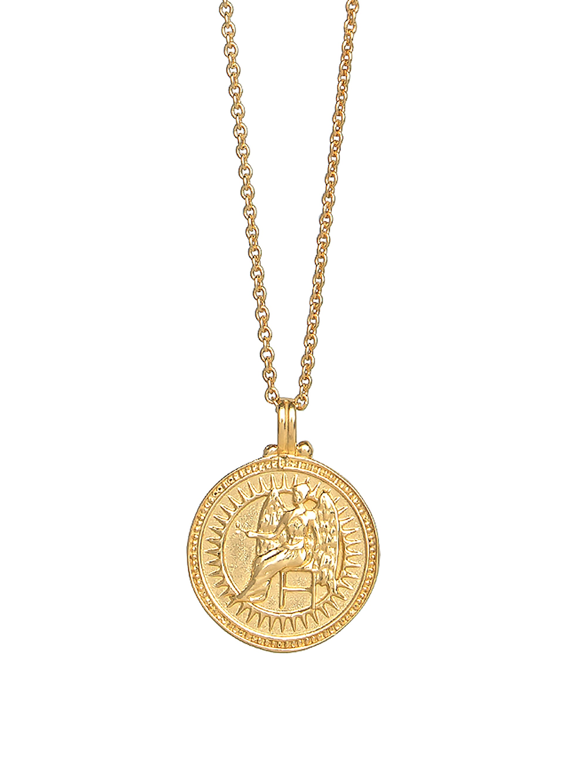Virgo zodiac necklace by Pola Jewellery – handcrafted in solid 18k gold with Evil Eye detail for protection. Astrology pendant, gender-neutral.