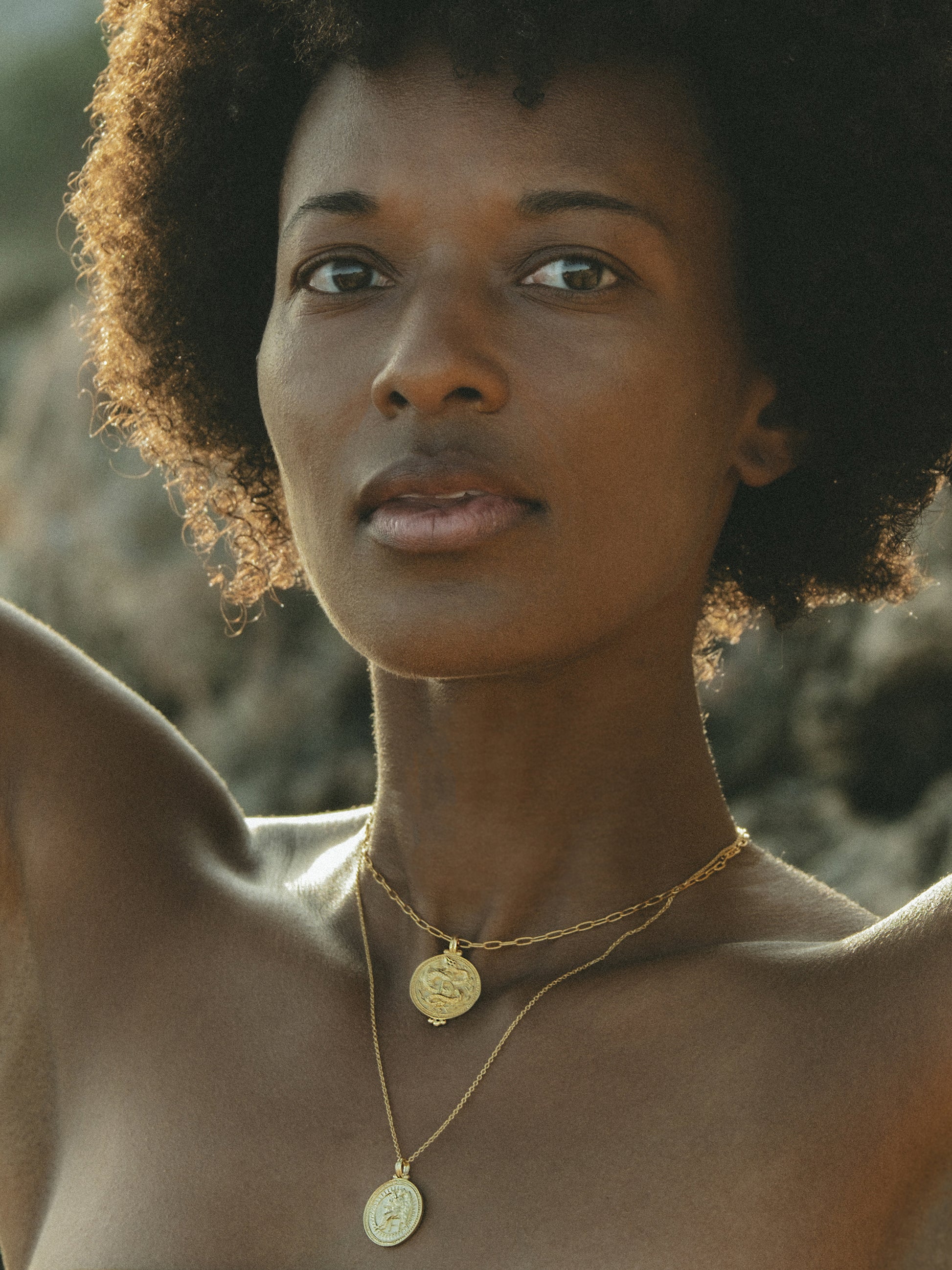 Close-up of Pola Jewellery’s Virgo Zodiac Sign Necklace in gold vermeil, engraved with the maiden — symbol of purity, wisdom, and grounded strength.