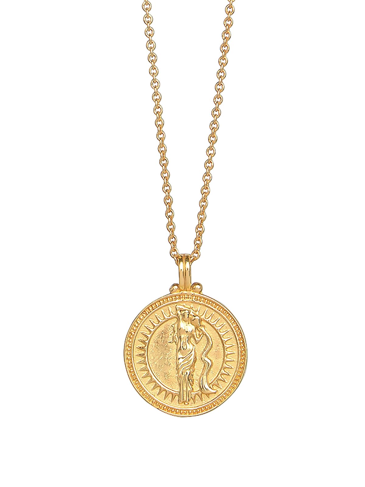 Aquarius zodiac necklace by Pola Jewellery – handcrafted in solid 18k gold with Evil Eye detail for protection. Astrology pendant, gender-neutral.