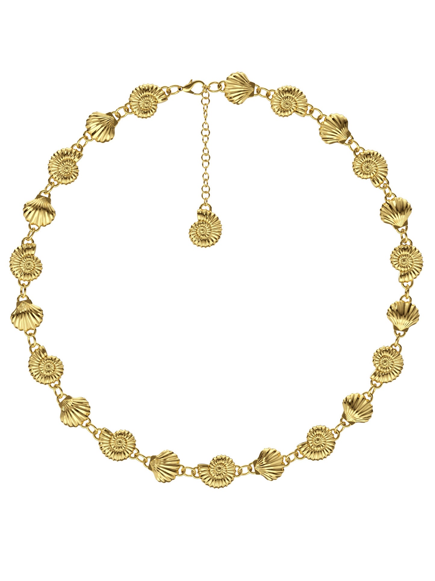 The Power of Love Choker in gold vermeil by Pola Jewellery—scallop shells and spirals symbolizing love, femininity, and protection.