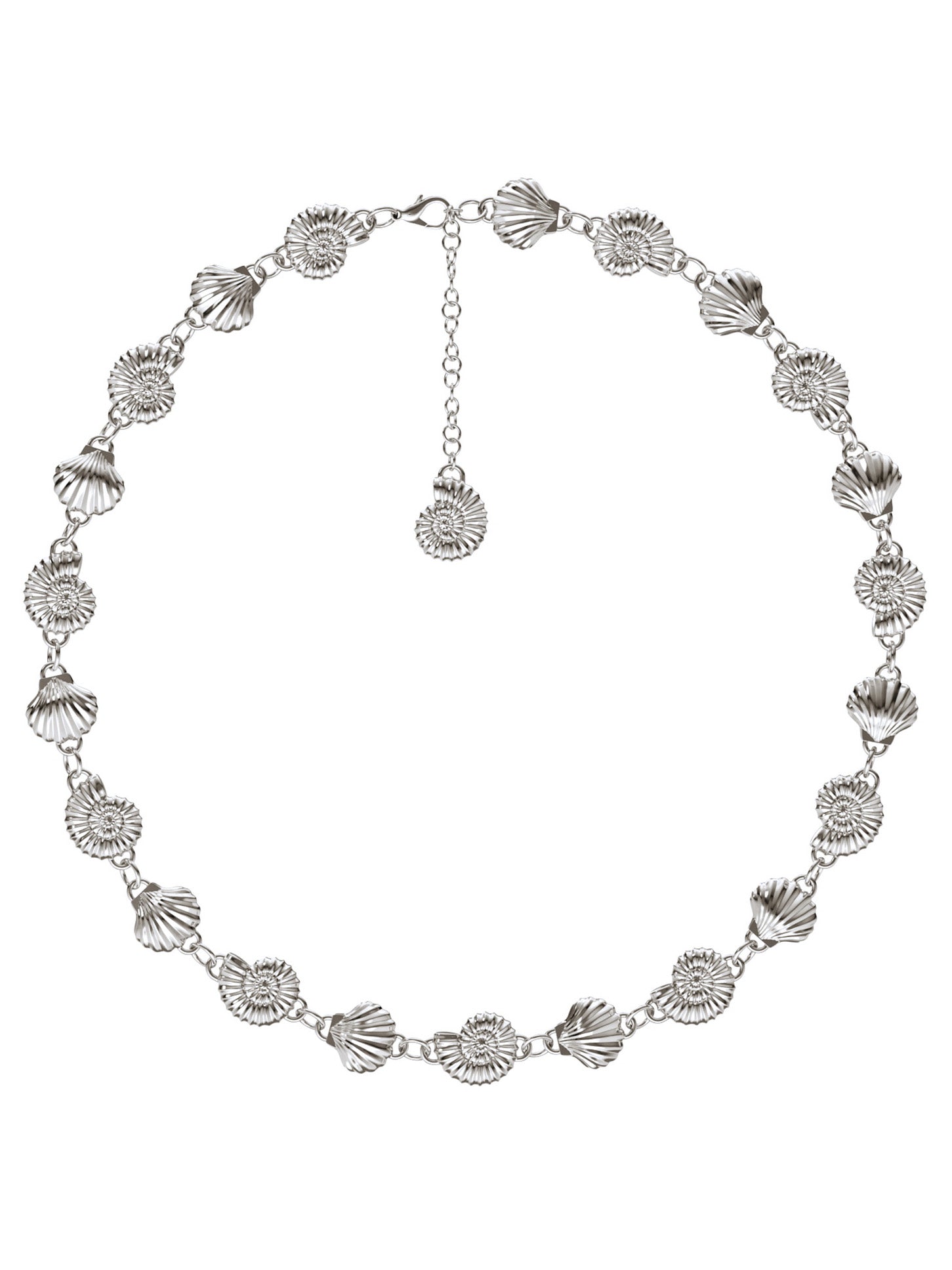 The Power of Love Choker in sterling silver by Pola Jewellery—sculptural shells and spirals symbolizing love, balance, and femininity.