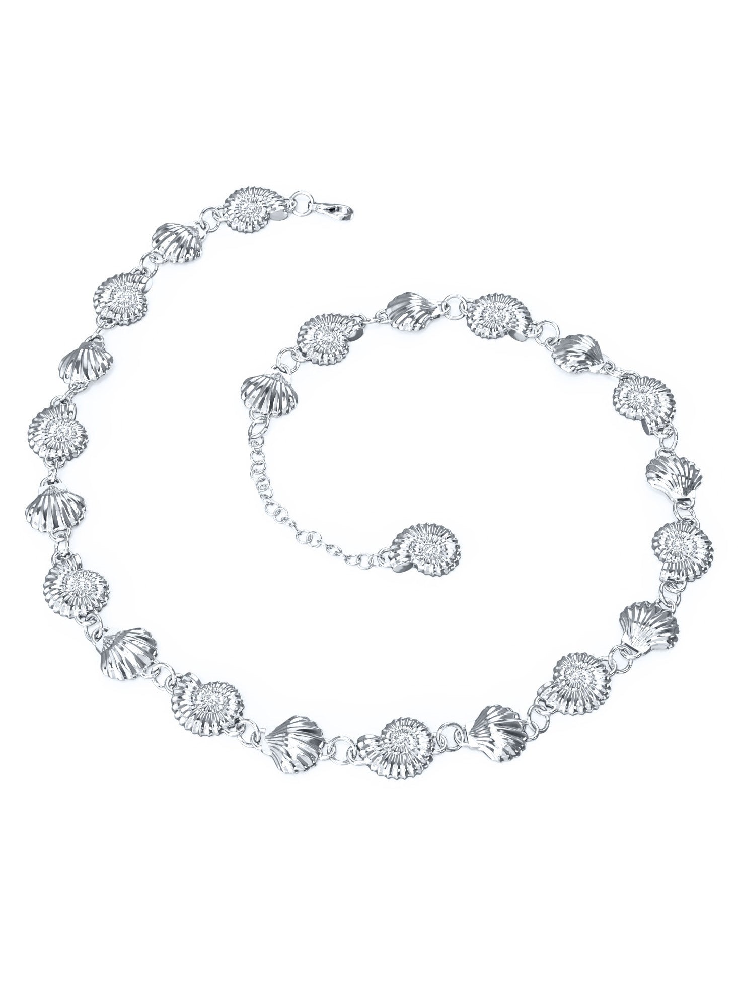 The Power of Love Choker in sterling silver by Pola Jewellery—sculptural shells and spirals symbolizing love, balance, and femininity.