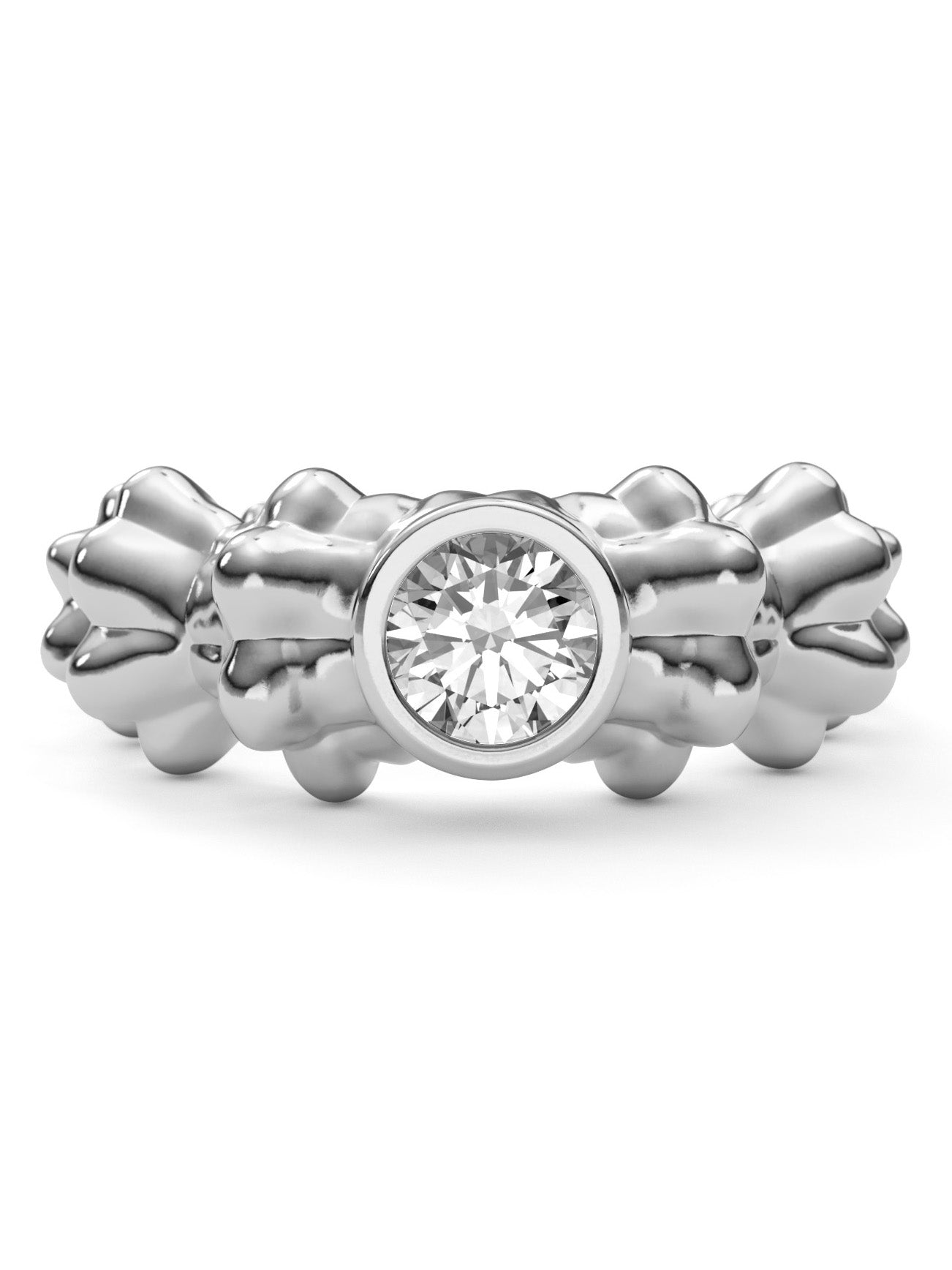 The Power of Love Ring in 18k white gold by Pola Jewellery—sculptural pinky ring with lab-grown diamond, inspired by Venus and love.