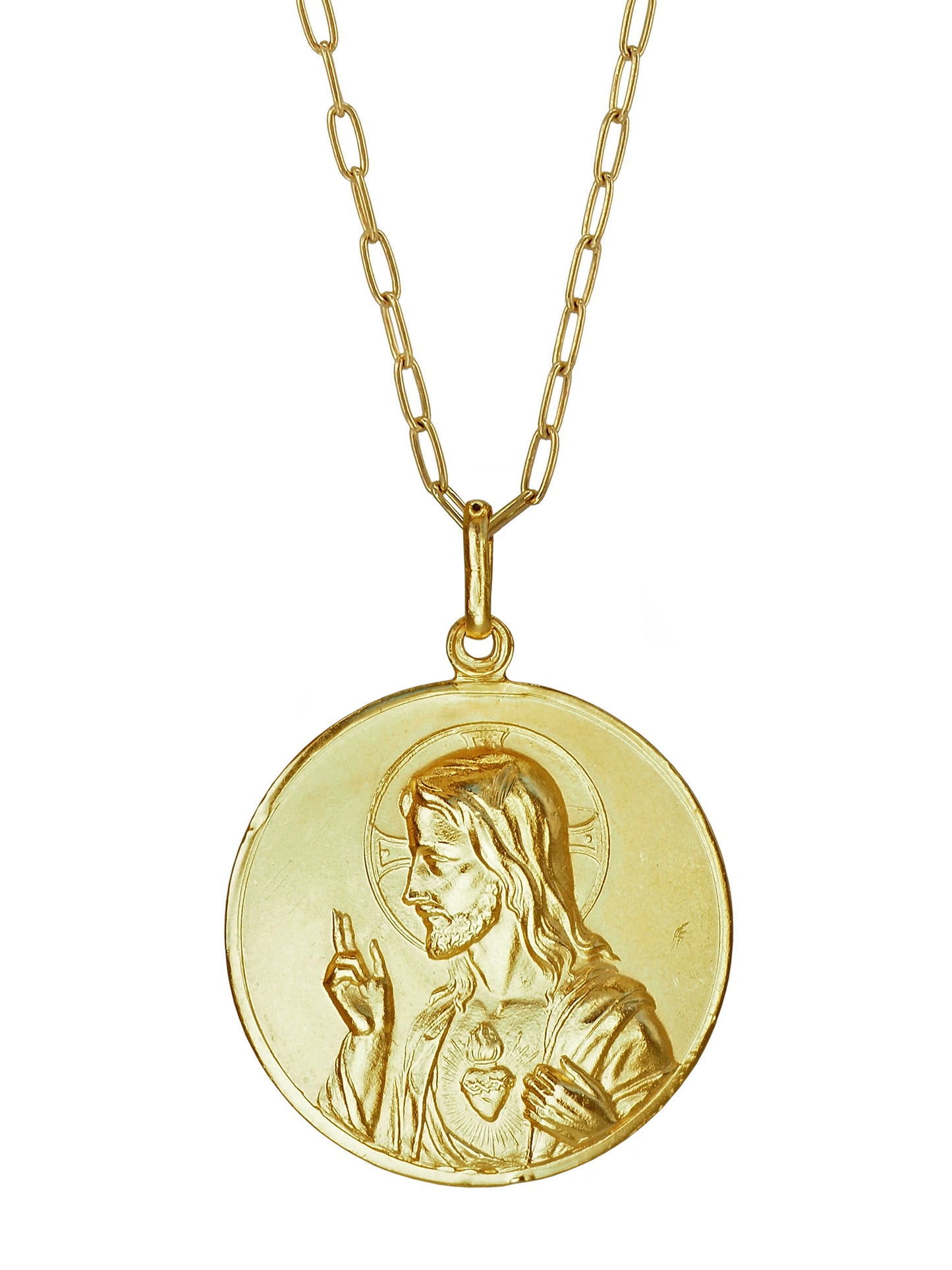 Sacred Heart Vintage Necklace by Pola Jewellery — one-of-a-kind gold-plated sterling silver pendant engraved “Lucia 6·1·64”, handcrafted in Mallorca.
