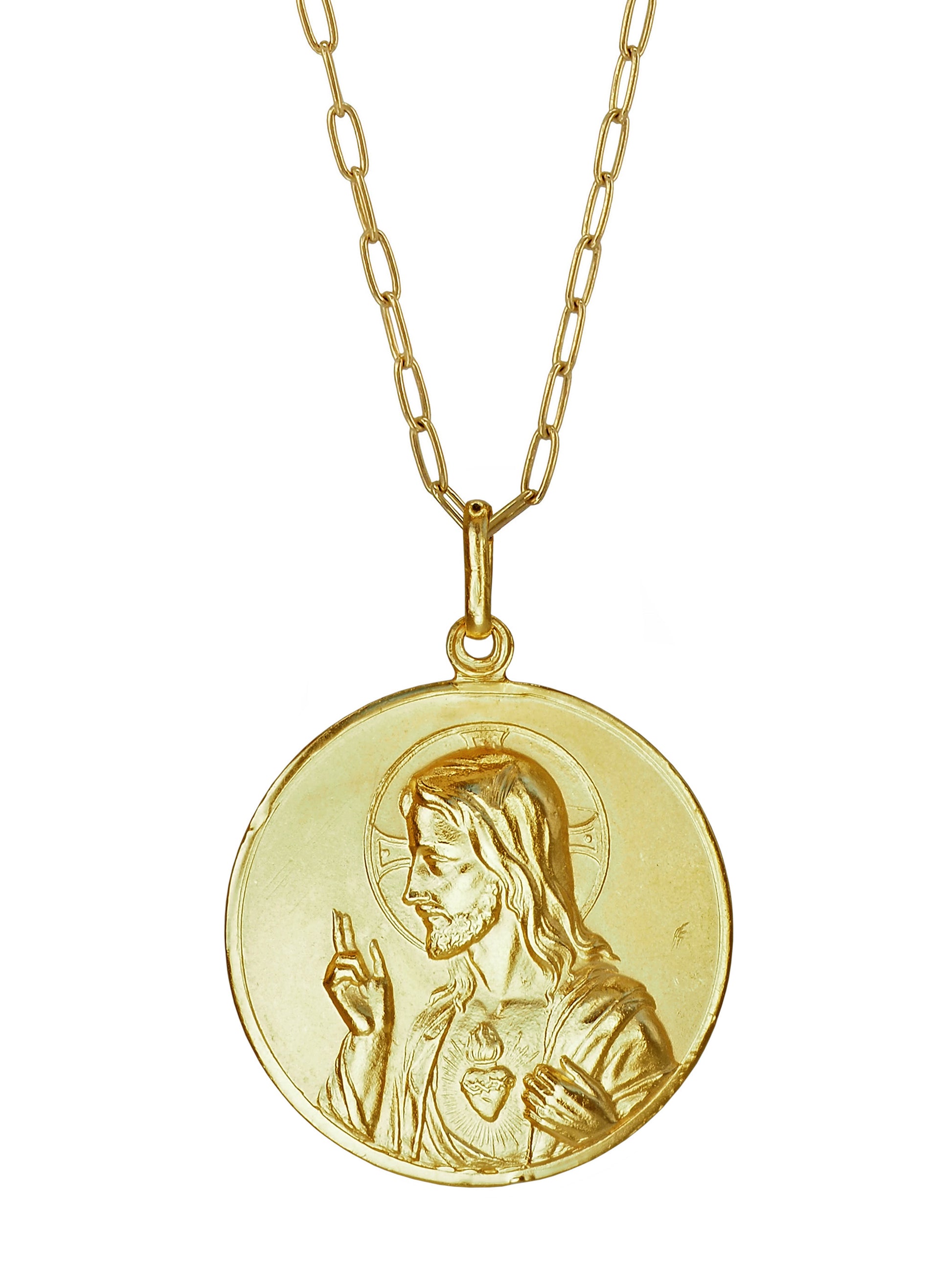 Sacred Heart Vintage Necklace by Pola Jewellery — one-of-a-kind gold-plated sterling silver pendant engraved “Lucia 6·1·64”, handcrafted in Mallorca.