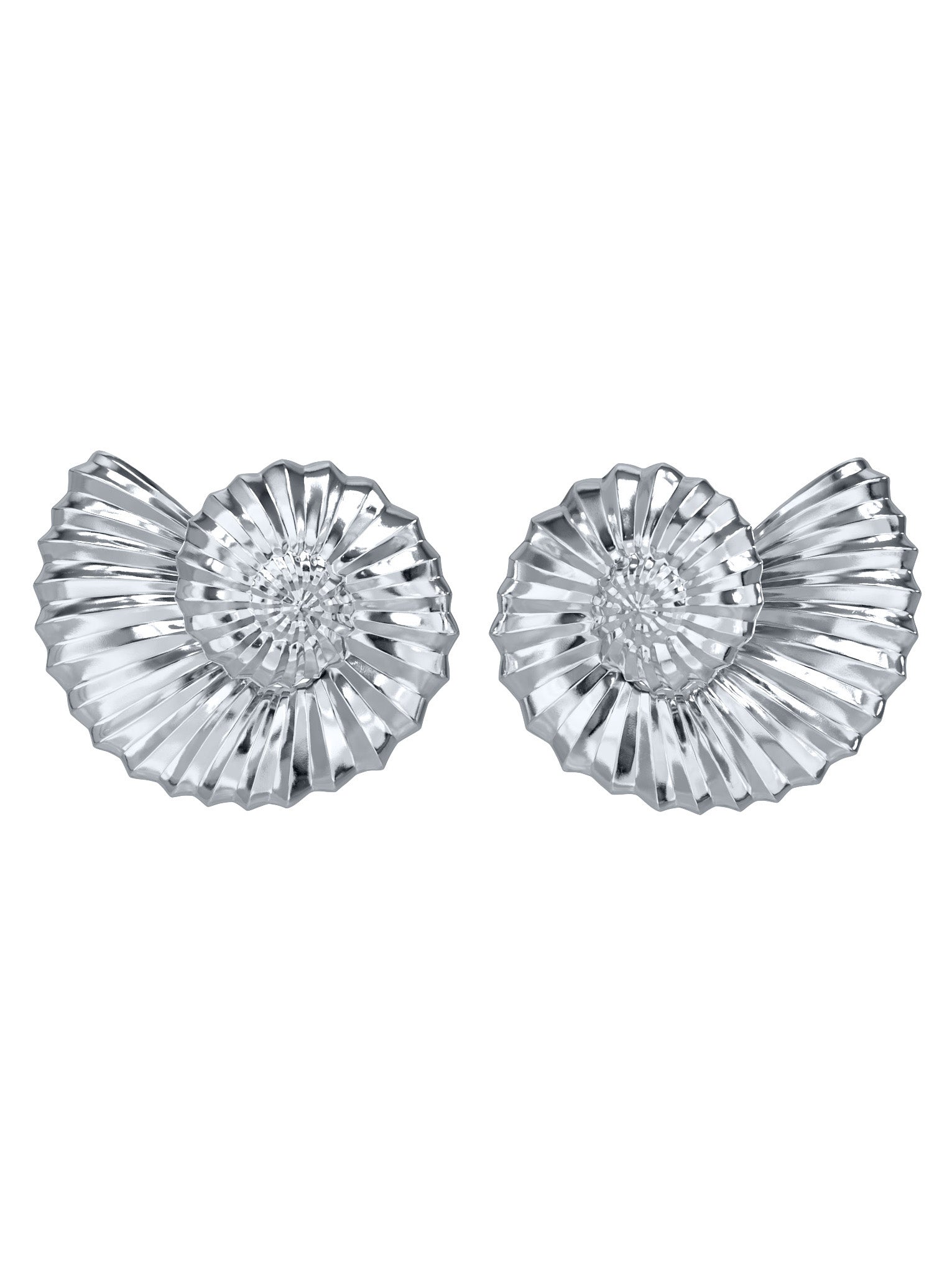 AMOR Earrings in sterling silver by Pola Jewellery—nautilus shell design symbolizing harmony, love, and sculptural elegance.