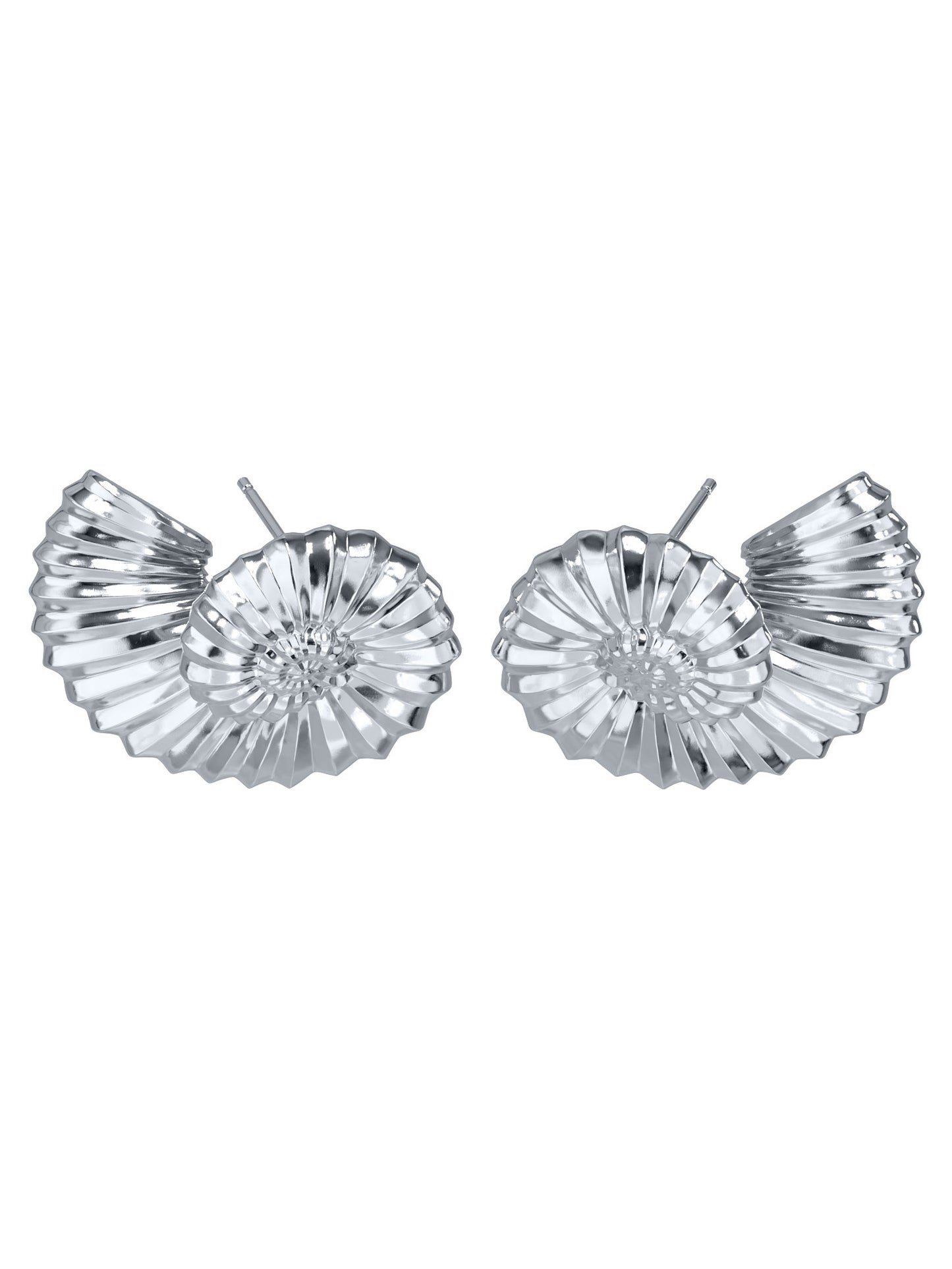 AMOR Earrings in sterling silver by Pola Jewellery—nautilus shell design symbolizing harmony, love, and sculptural elegance.