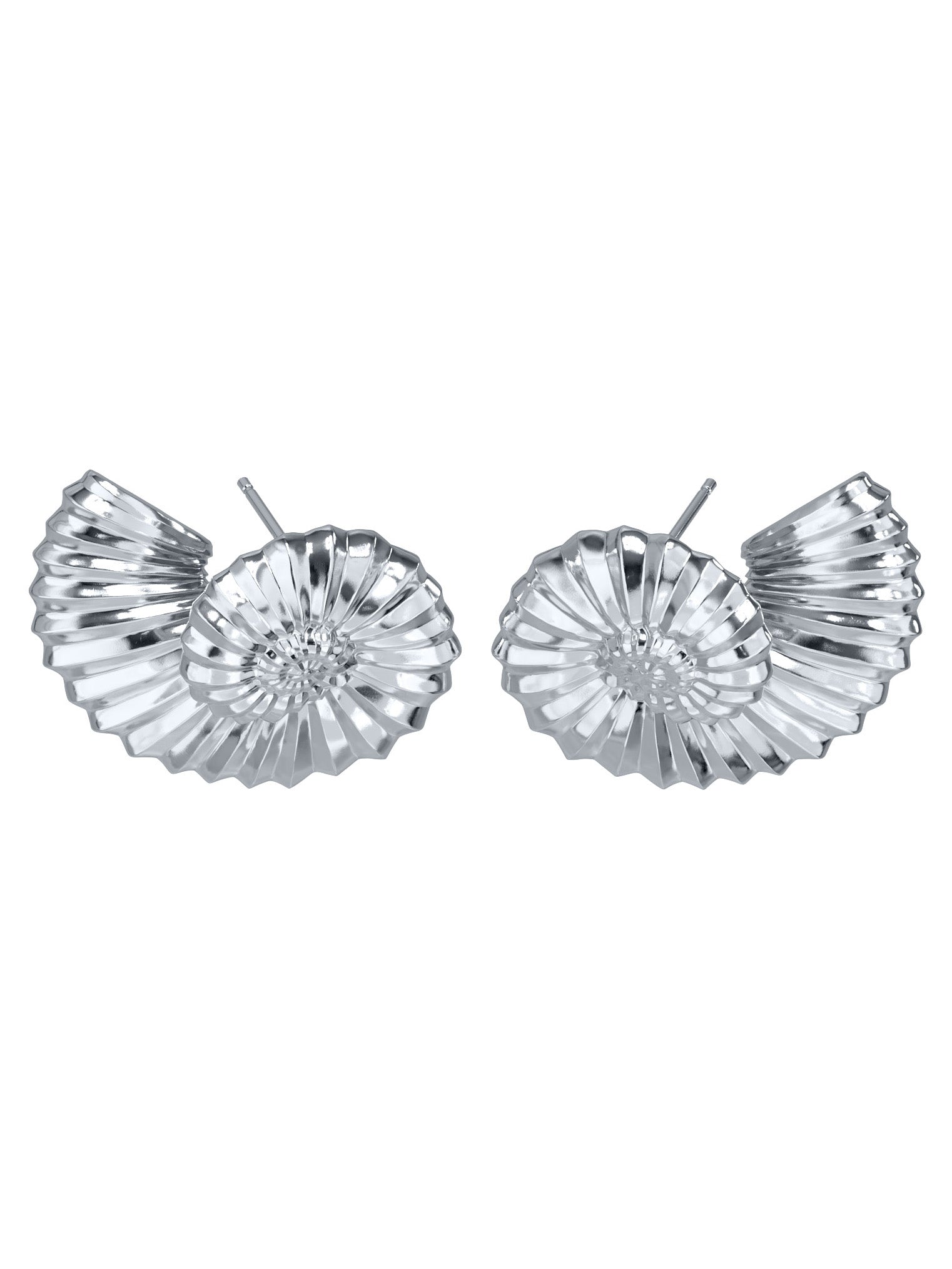 AMOR Earrings in sterling silver by Pola Jewellery—nautilus shell design symbolizing harmony, love, and sculptural elegance.