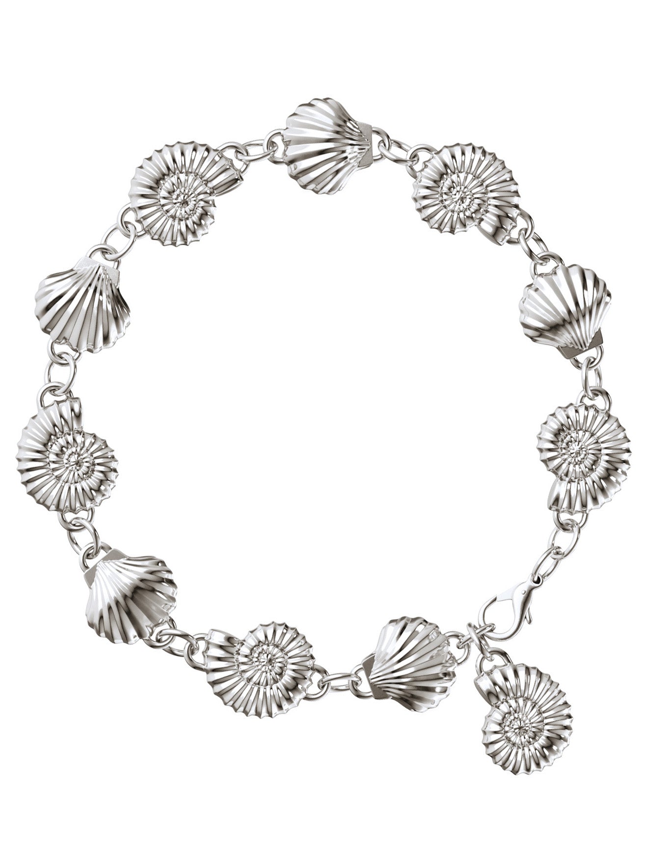 The Power of Love Bracelet in sterling silver by Pola Jewellery—shell and spiral design symbolizing love, protection, and graceful balance.