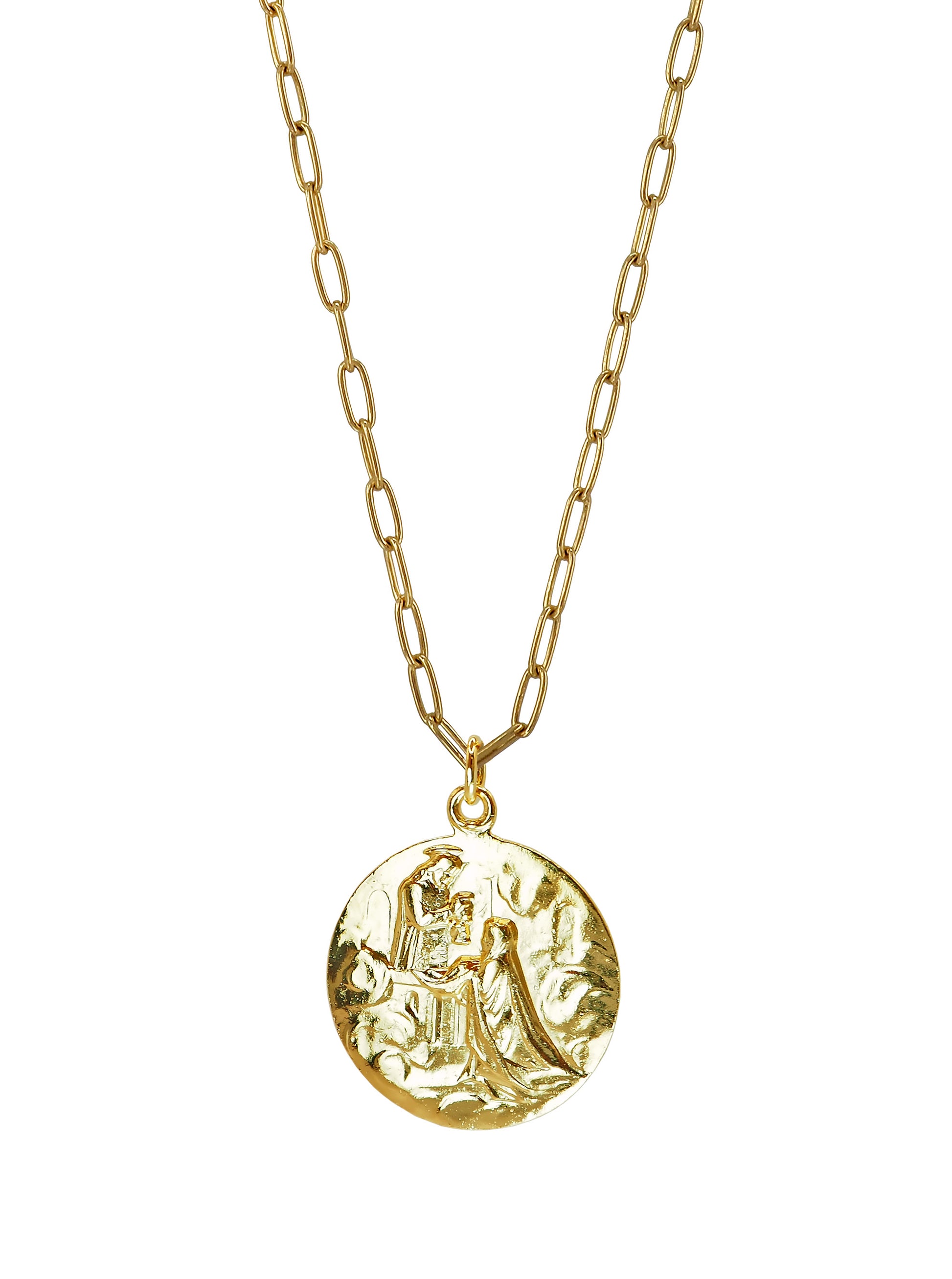 Vintage Eucharist Necklace by Pola Jewellery — one of a kind antique Eucharist engraved pendant, gold-plated in Barcelona, gender-neutral talisman jewellery designed in Mallorca.