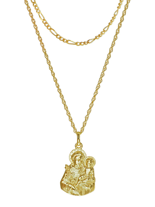 Two-layer St. Anthony of Padua necklace with antique medal on gold-plated chains by Pola Jewellery.