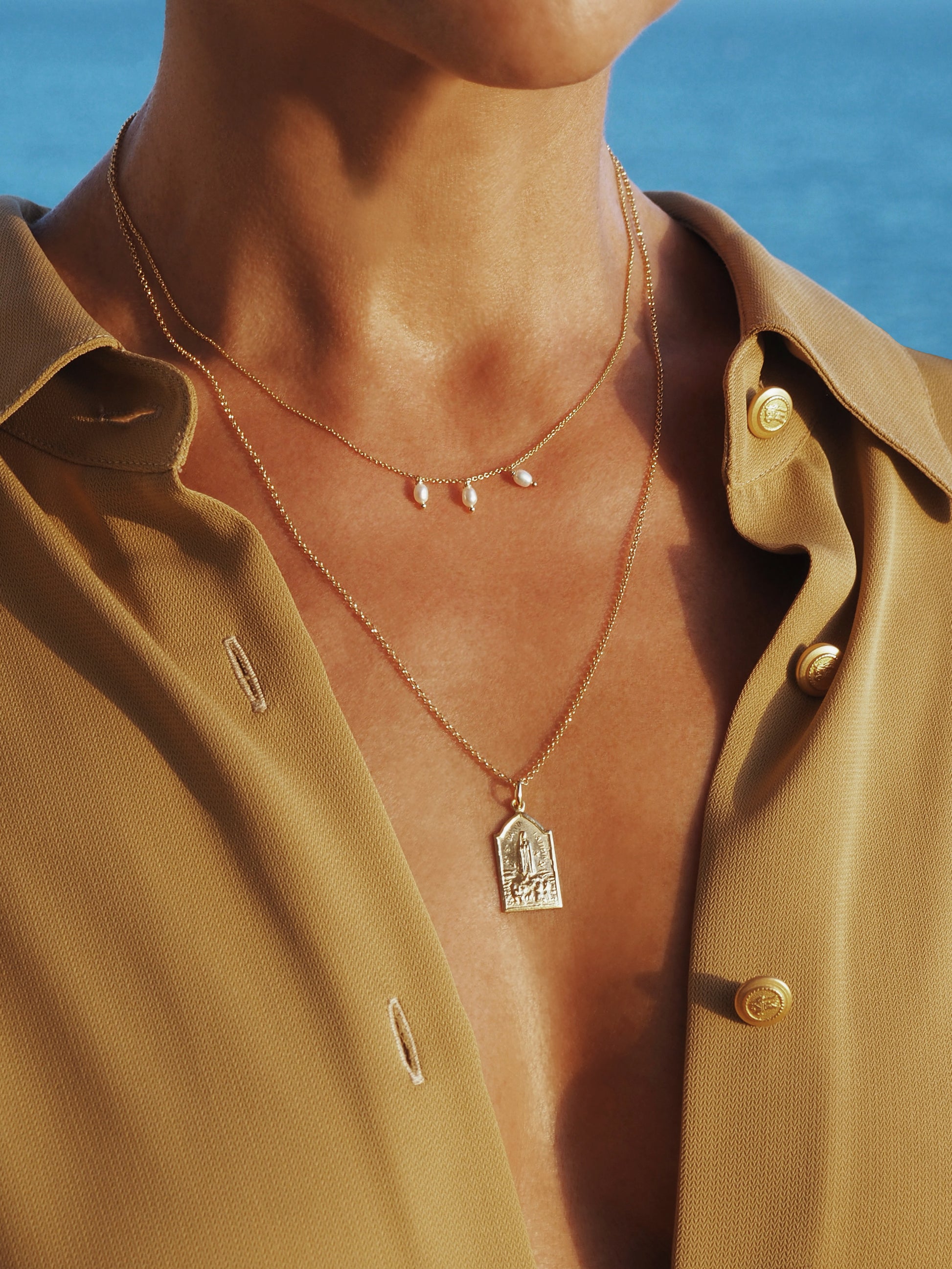 Our Lady of Fatima Necklace, Gold plated Silver, baroque pearls